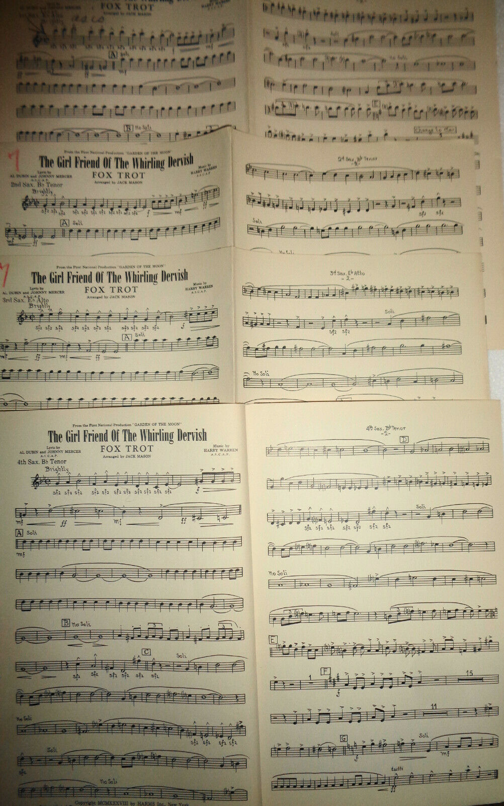 THE GIRL FRIEND OF THE WHIRLING DERVISH, BY HARRY WARREN - 1938 FOR ORCHESTRA