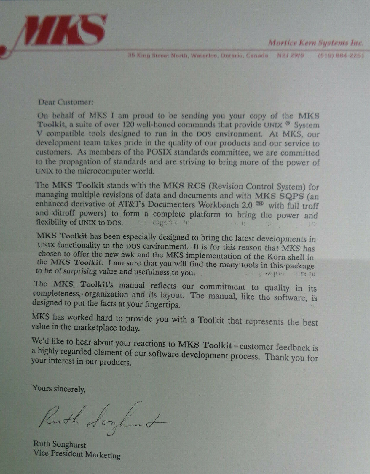 MKS ToolKit, by Mortice Kern Systems 1985 Version 2.3c. Run UNIX System V on DOS