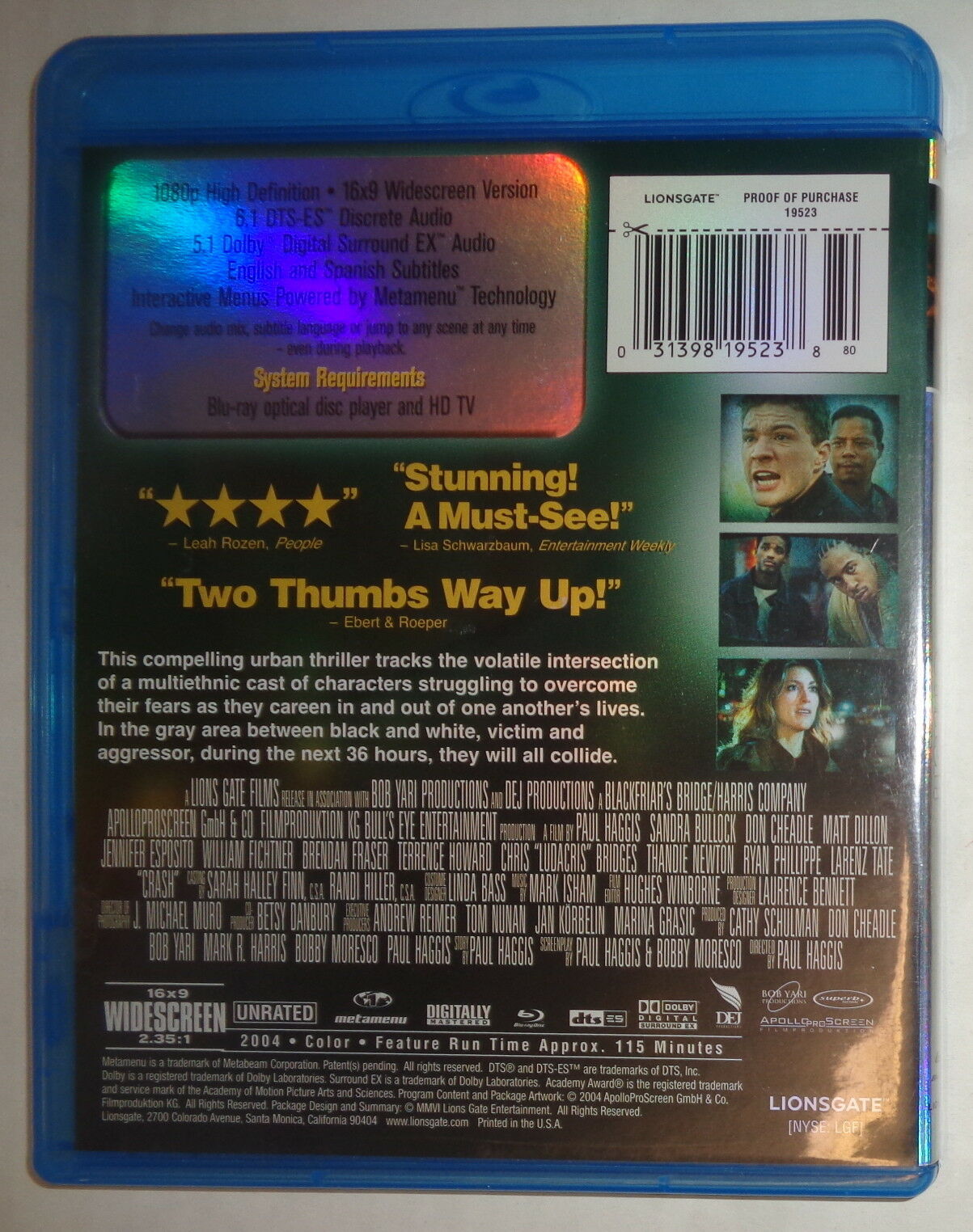Crash (Blu-ray Disc, 2006, Unrated Edition) - Like New