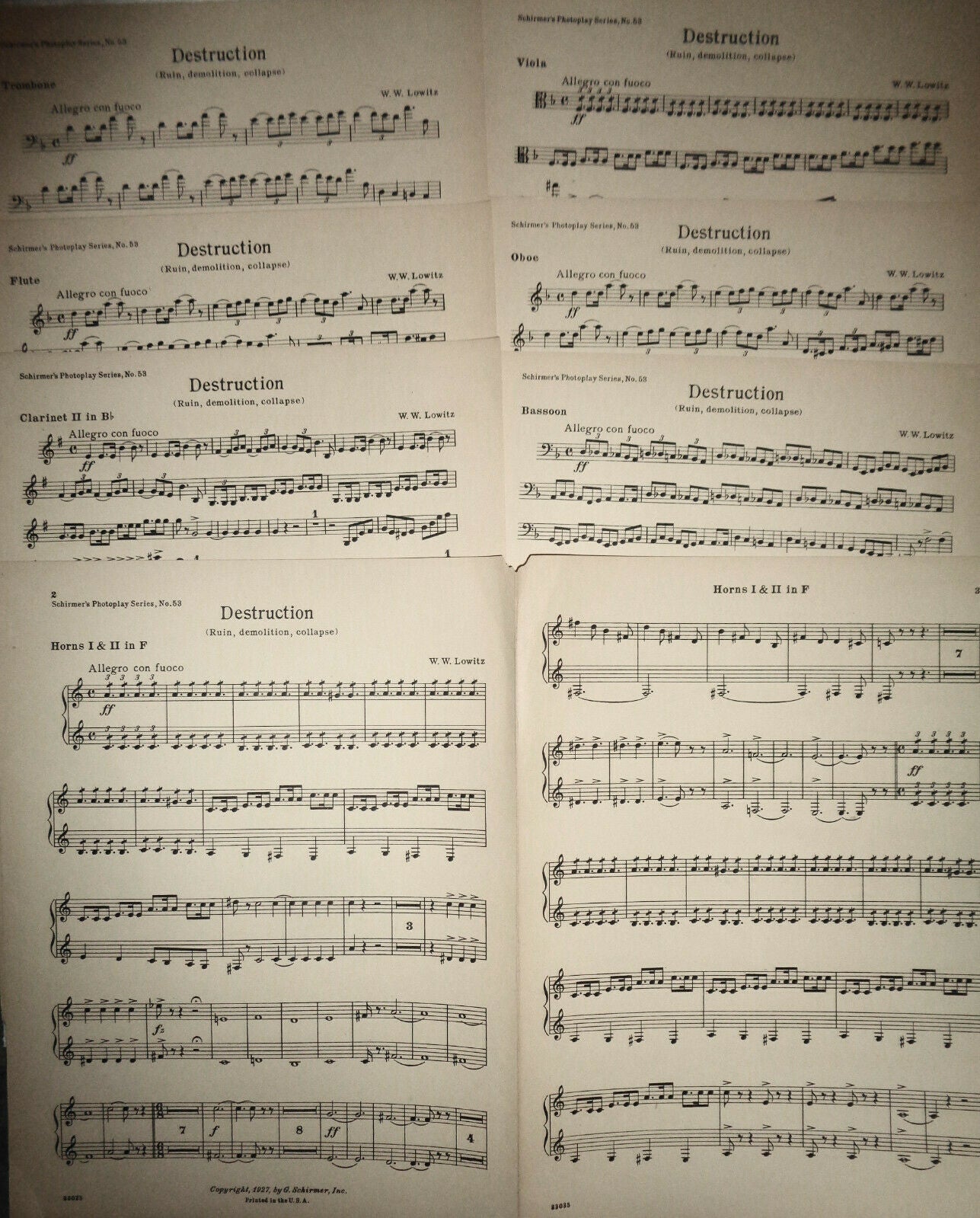 Destruction : ruin, demolition, collapse, by W W Lowitz. 1927, orchestra score