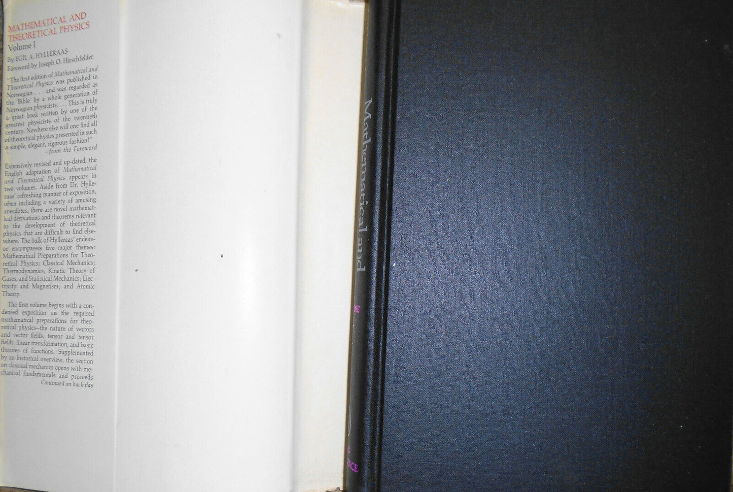 Mathematical and Theoretical Physics, Vol. 1, by Egil A Hylleraas 1st ed HC 1970