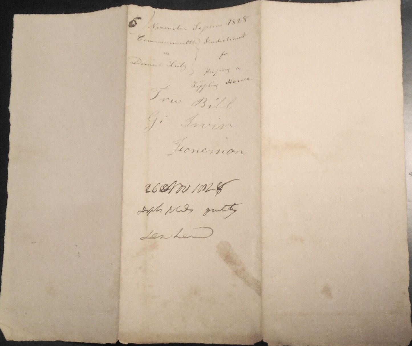 1828 Indictment of Daniel Luty for keeping a Tippling House - Adams County, PA