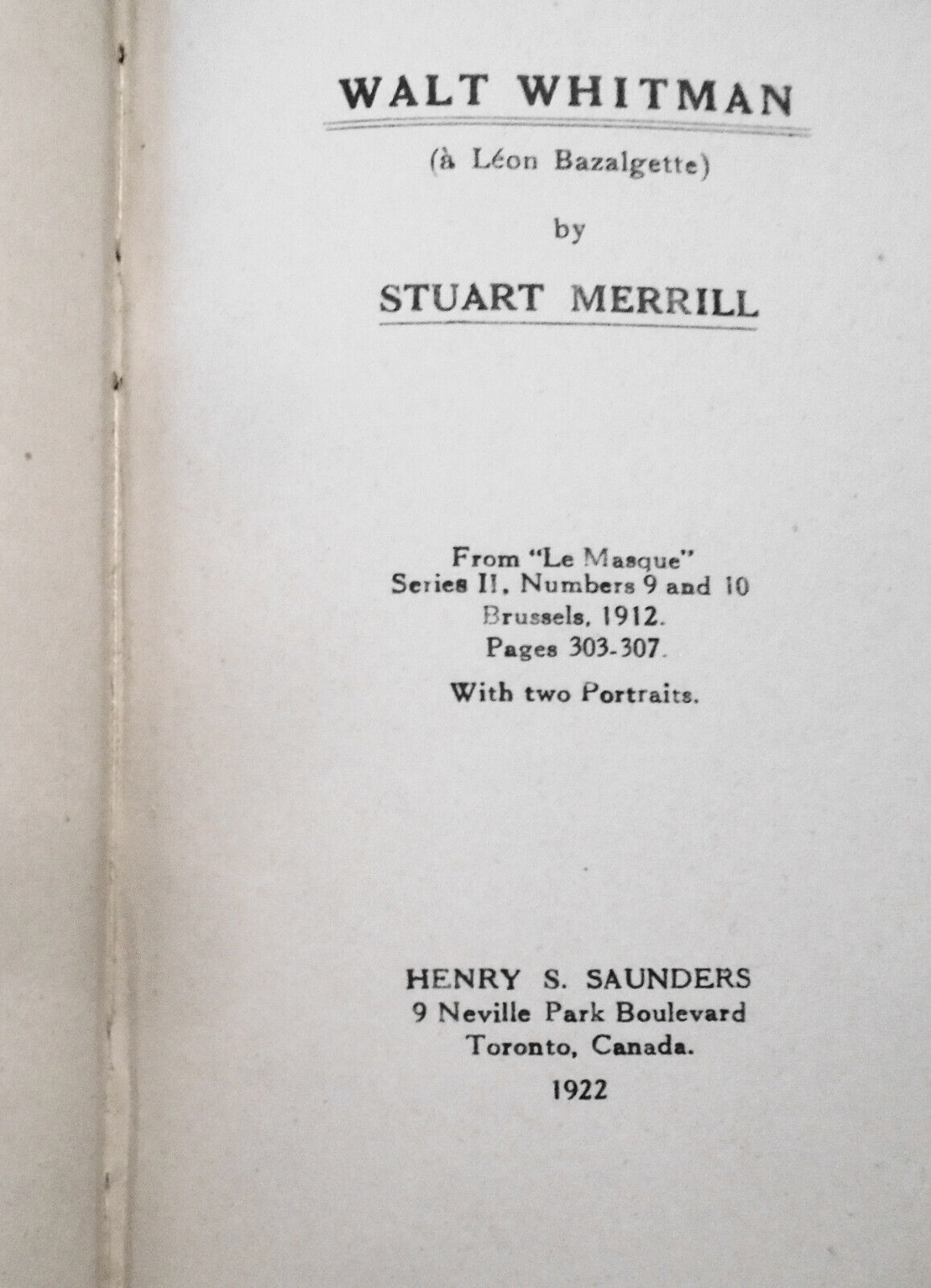 1922 Walt Whitman by Stuart Merrill - Ltd edition # 74/115 signed by Saunders