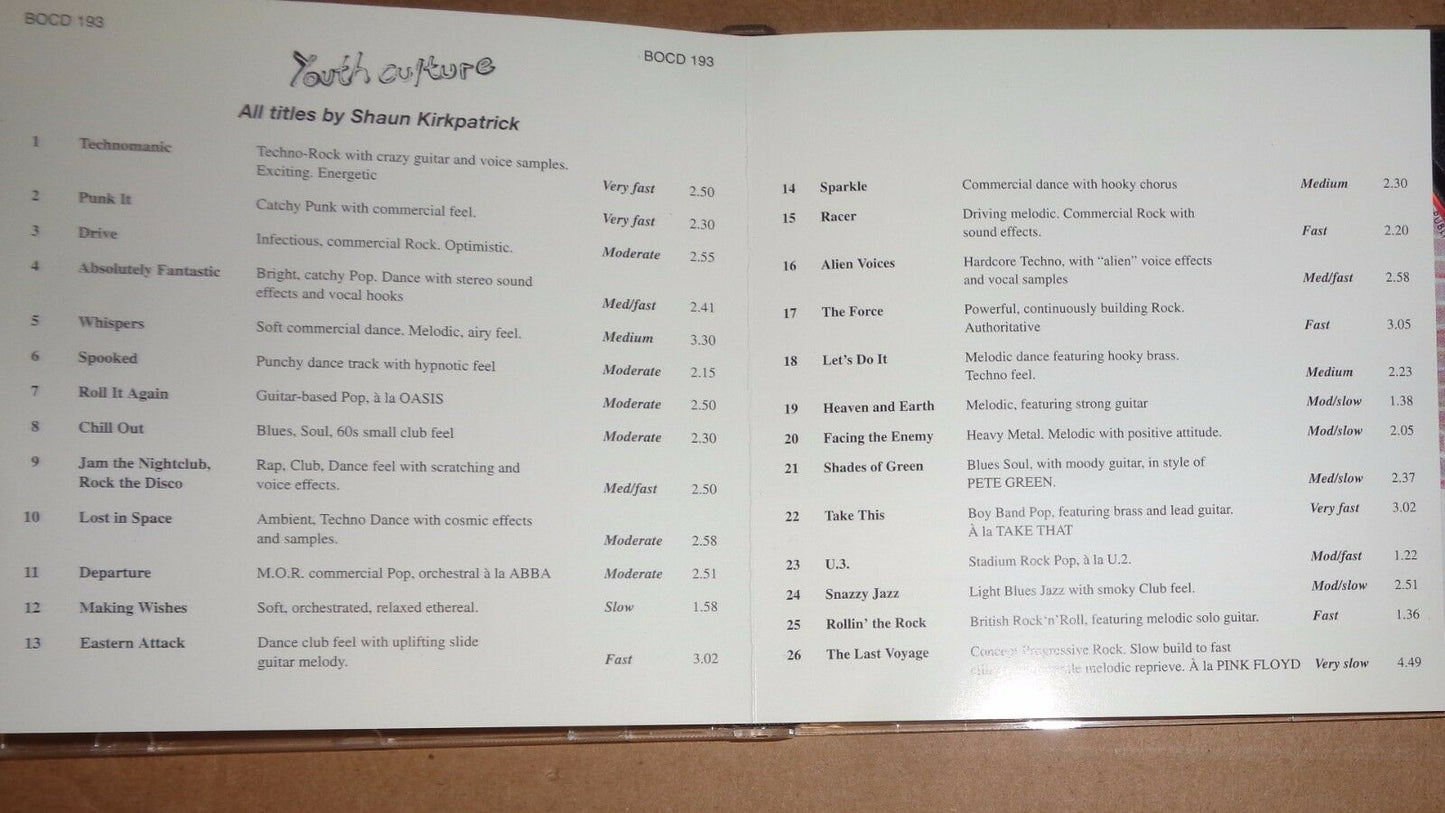 Youth Culture - CD by Shaun Kirkpatrick - Bosworth Production Music. BOCD 193