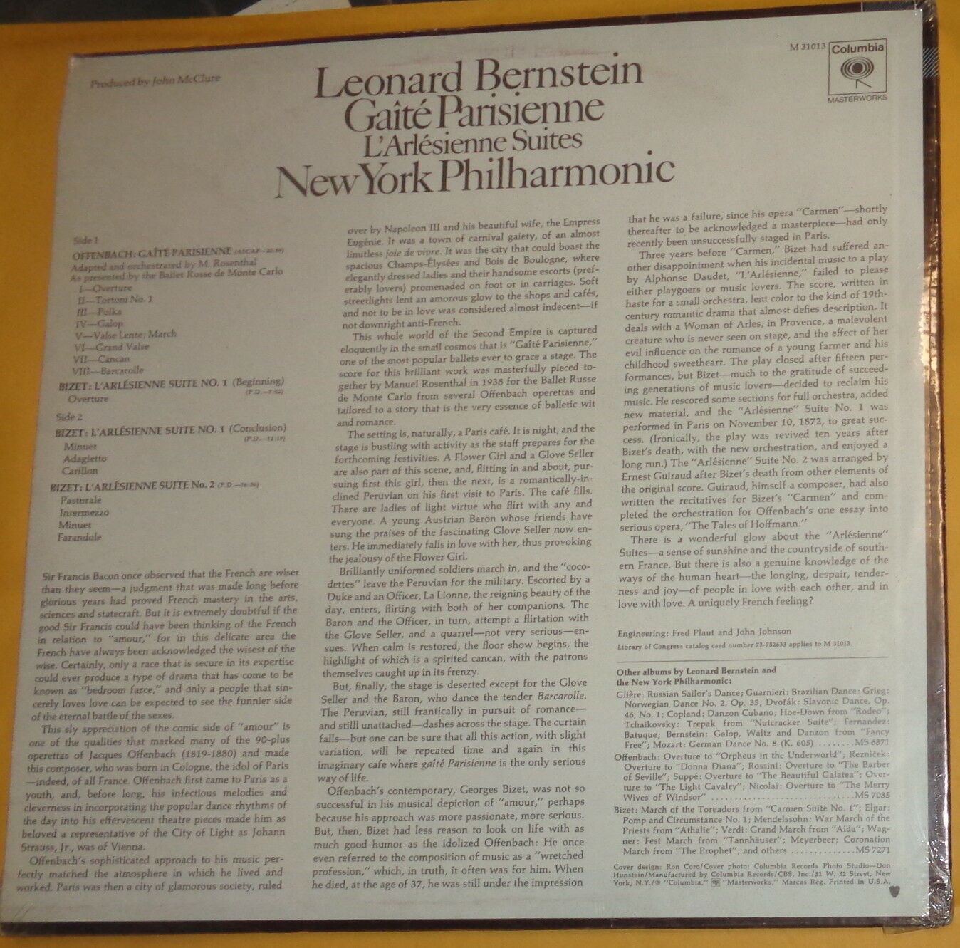 SEALED Leonard Bernstein LP – Gaîte Parisienne - L'Arlésienne Suites: NY Philha