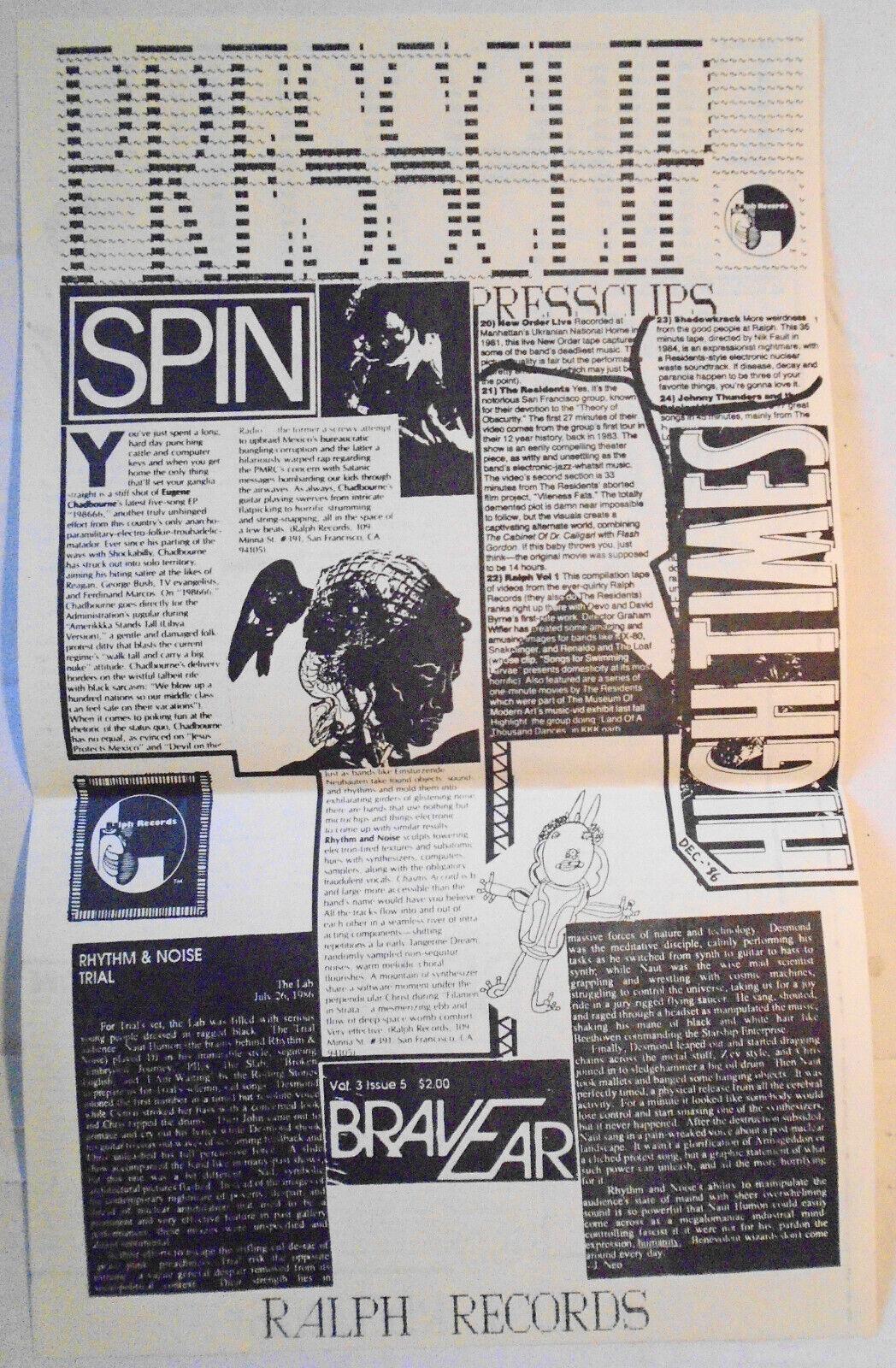 Pressclips, by Ralph Records.  January 1987 The Residents, etc.