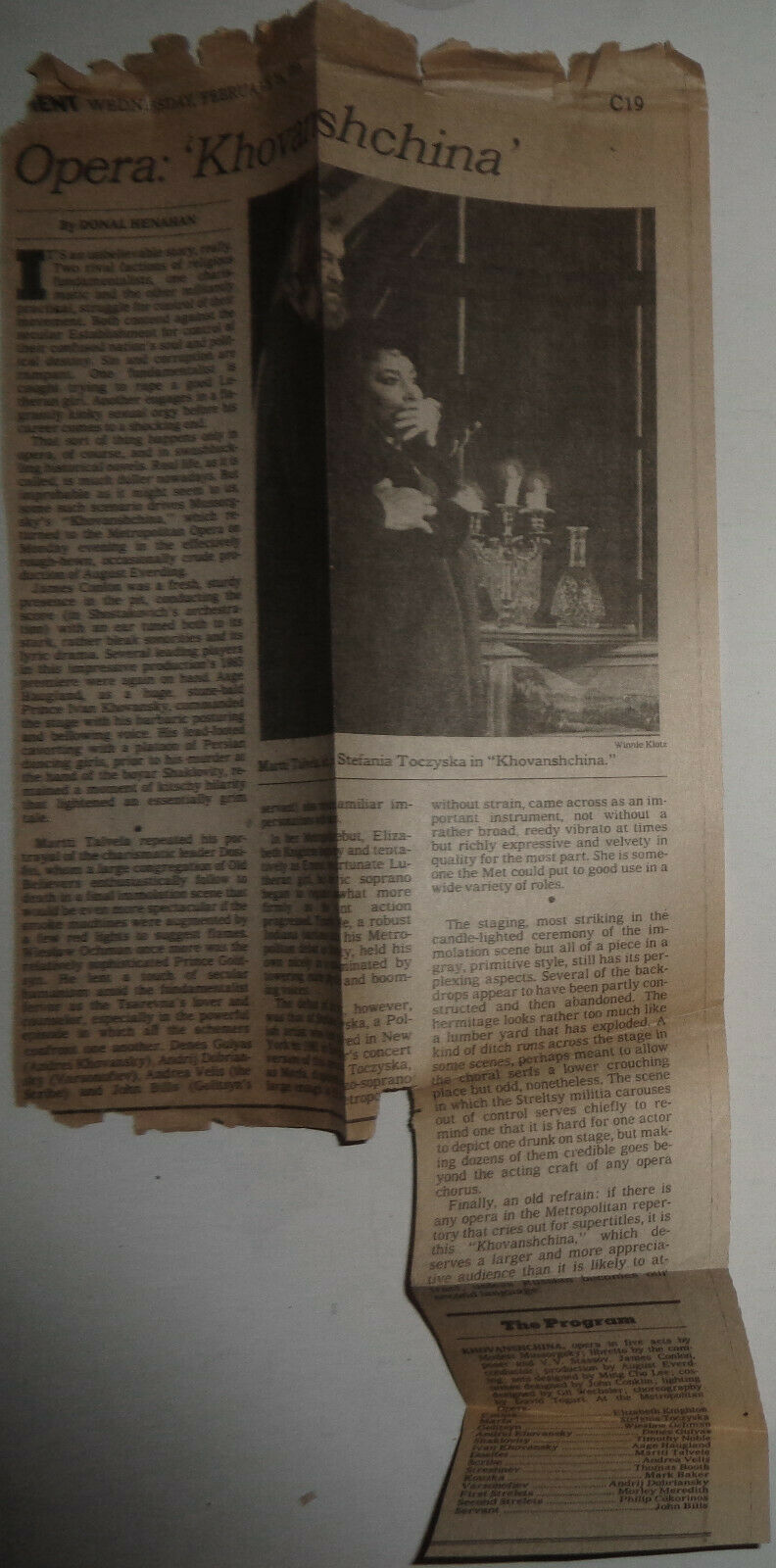 KHOVANSHCHINA - METROPOLITAN OPERA LINCOLN CENTER STAGEBILL - MARCH 21, 1988