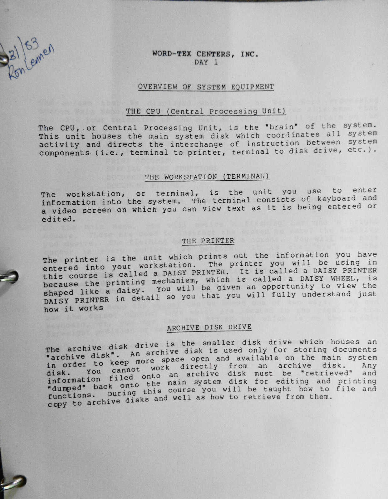 Word-Tex Wang Training Manual, 1983 - Word-processing and Mathematics