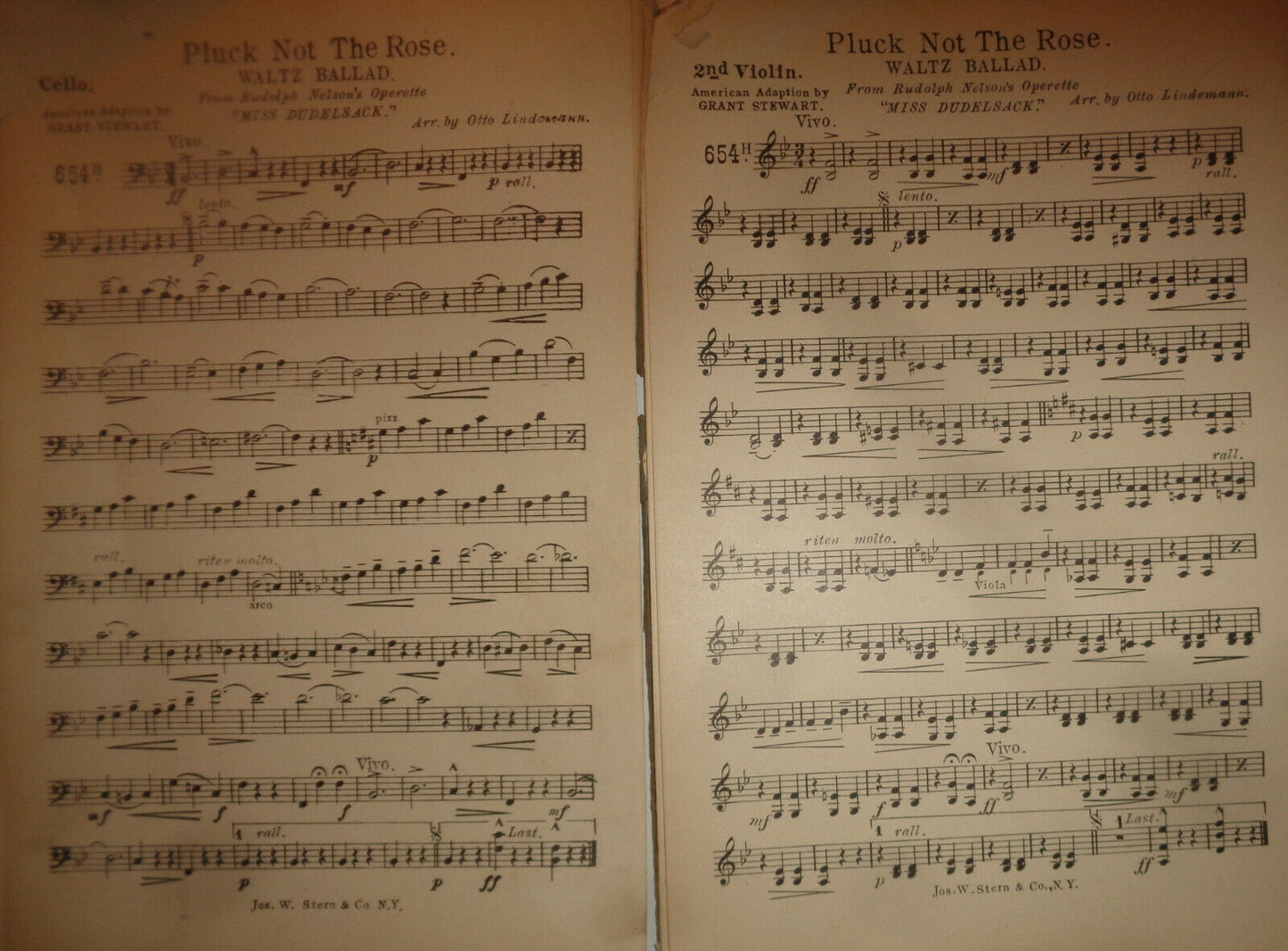 PLUCK NOT THE ROSE WALTZ BALLAD - SHEET MUSIC FOR ORCHESTRA - 1911