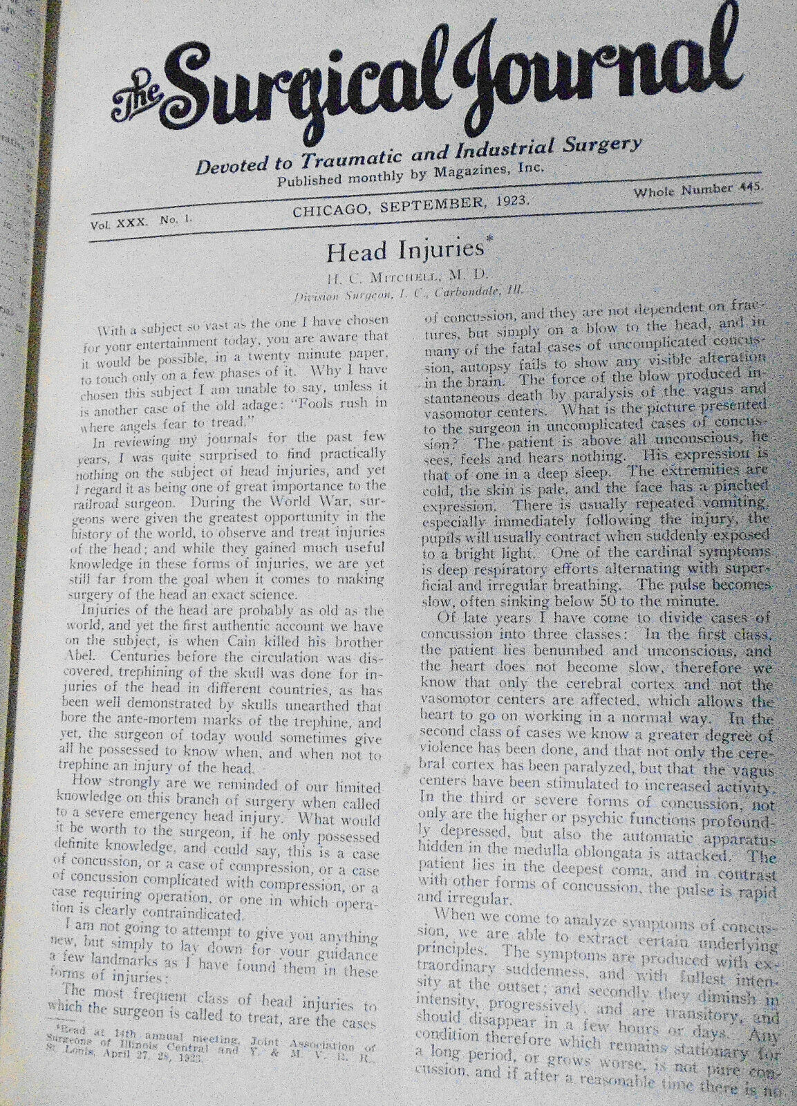 The Surgical Journal, Vol. 30, 1923-24, American Association Of Railway Surgeons