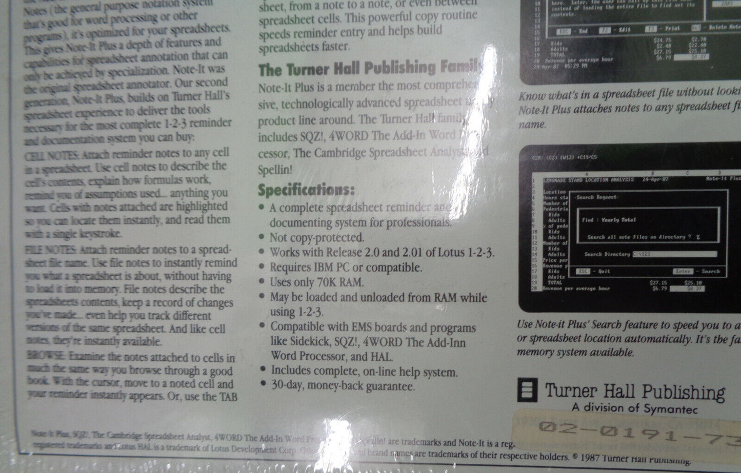 Note-it plus : the professional notation system for 1-2-3, 1986 BRAND NEW SEALED