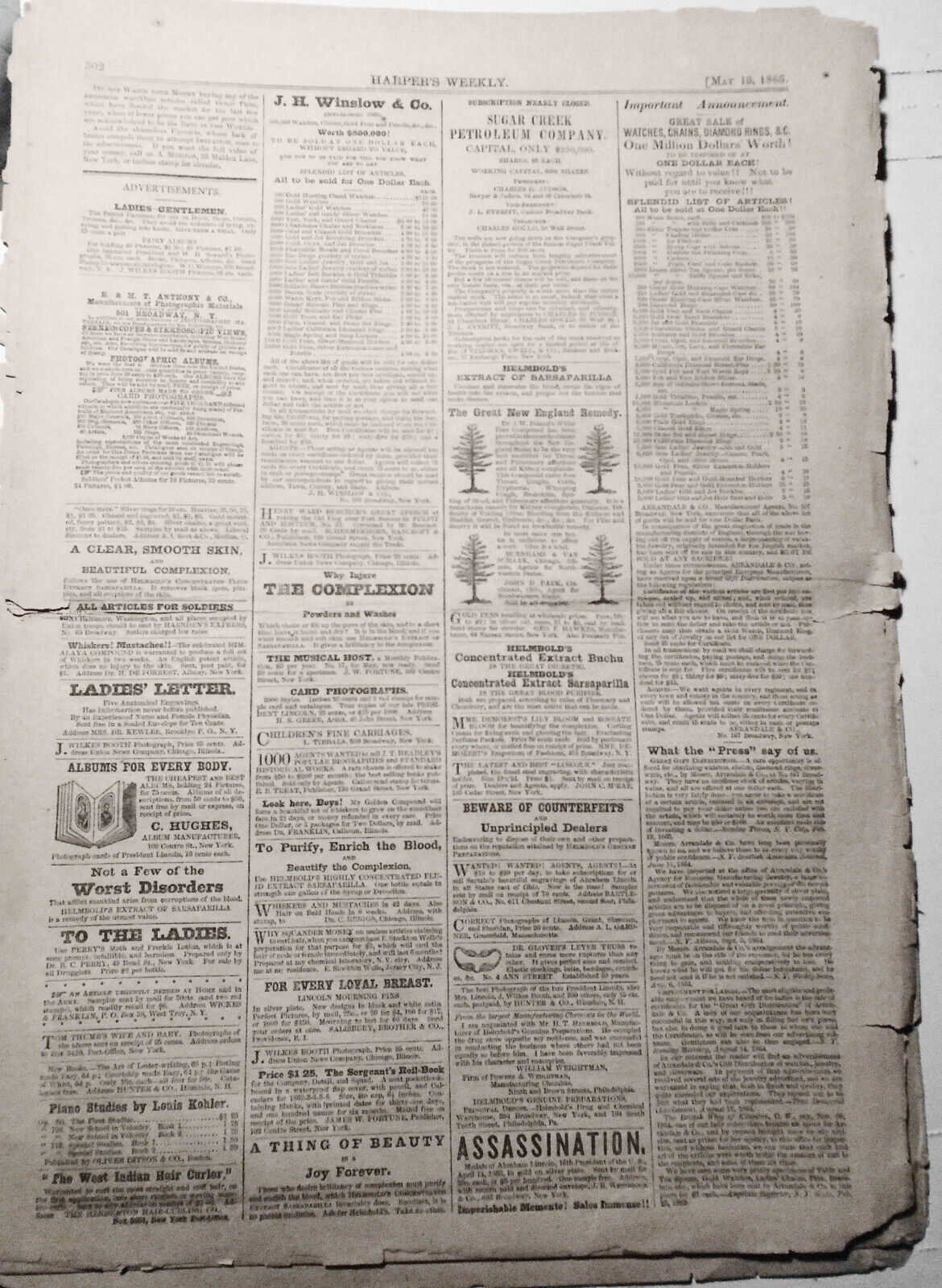 Harper's Weekly May 13, 1865 - Lincoln Funeral; Booth's capture; Johnson; Cobden