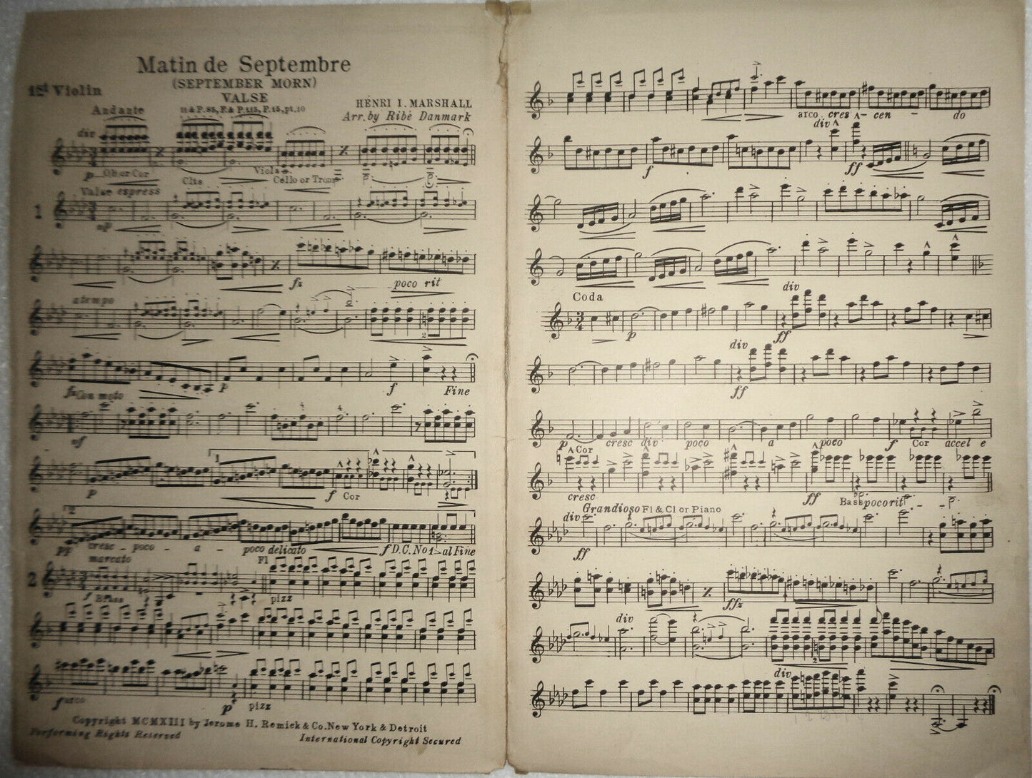 MATIN DE SEPTEMBRE (SEPTEMBER MORN), by Henry I Marshall. 1913 FOR ORCHESTRA