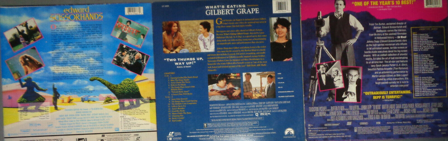 3 Johnny Depp laserdiscs : Edward Scissorhands - Gilbert Grape - Ed Wood