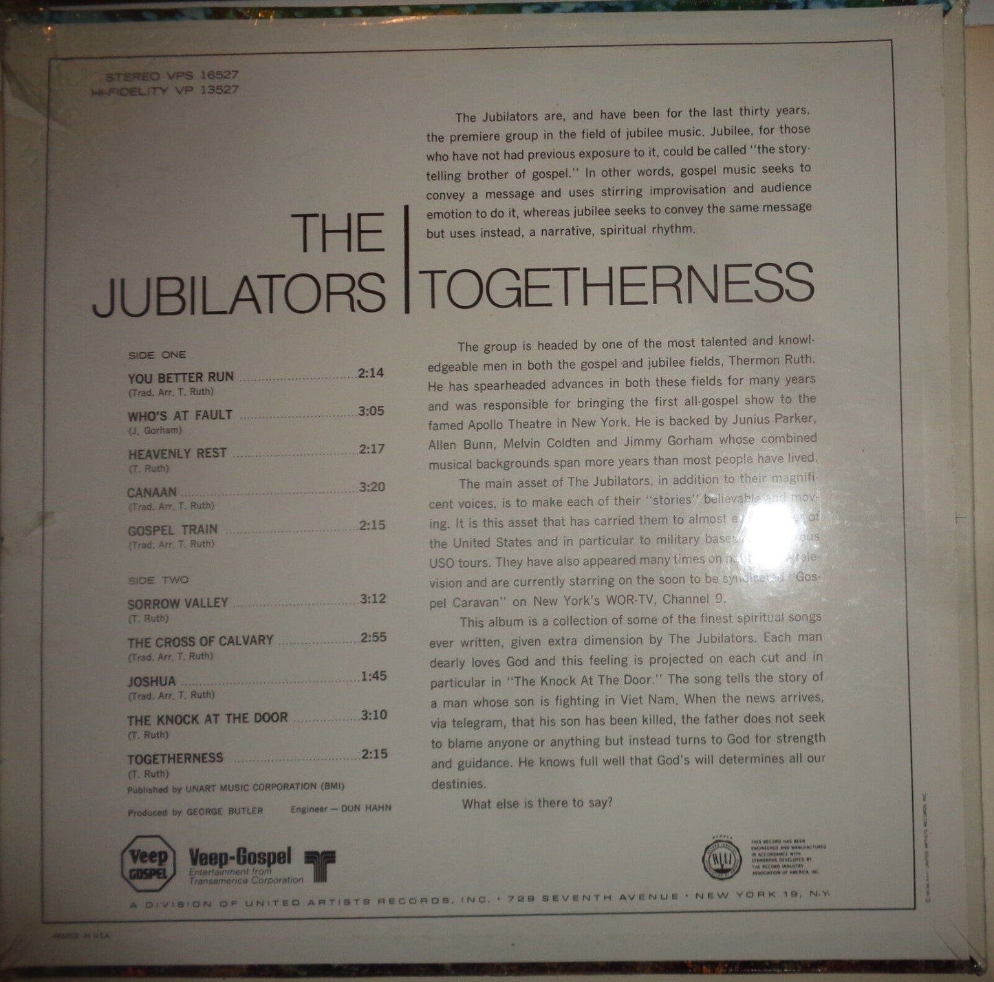 SEALED - The Jubilators – Togetherness - LP, Stereo 1968 Veep Gospel VPS 16527