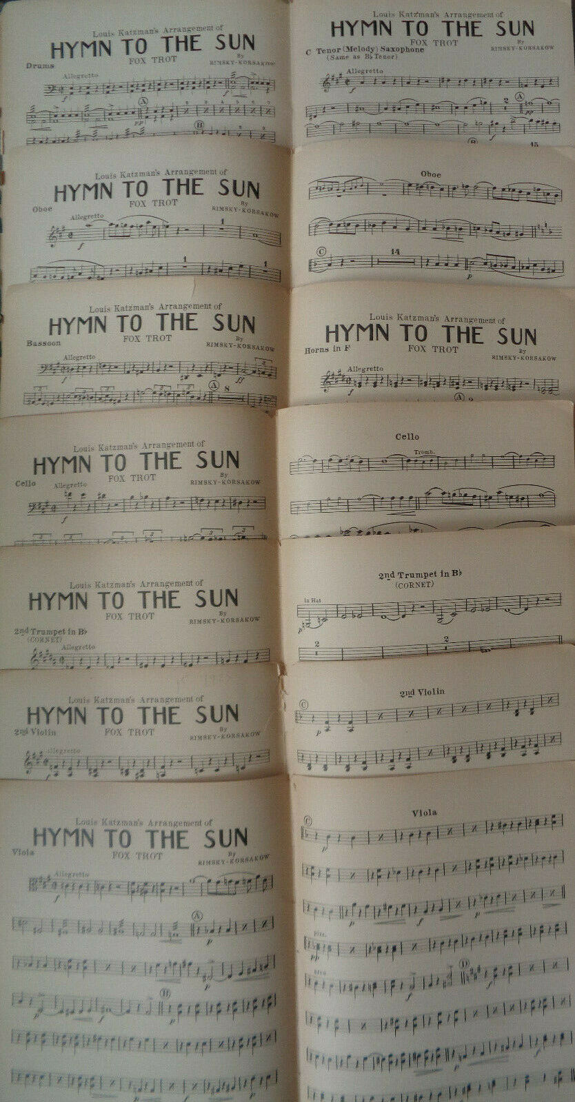 HYMN TO THE SUN - - FOX TROT - SHEET MUSIC FOR ORCHESTRA 1925