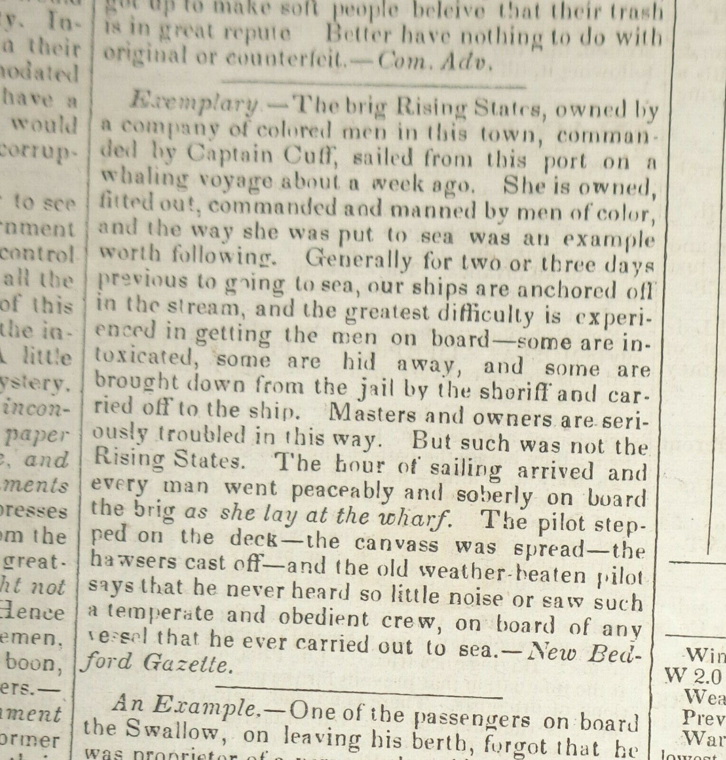 Poughkeepsie Journal, Aug 9, 1837- Colored men ship company, Rising States, etc.