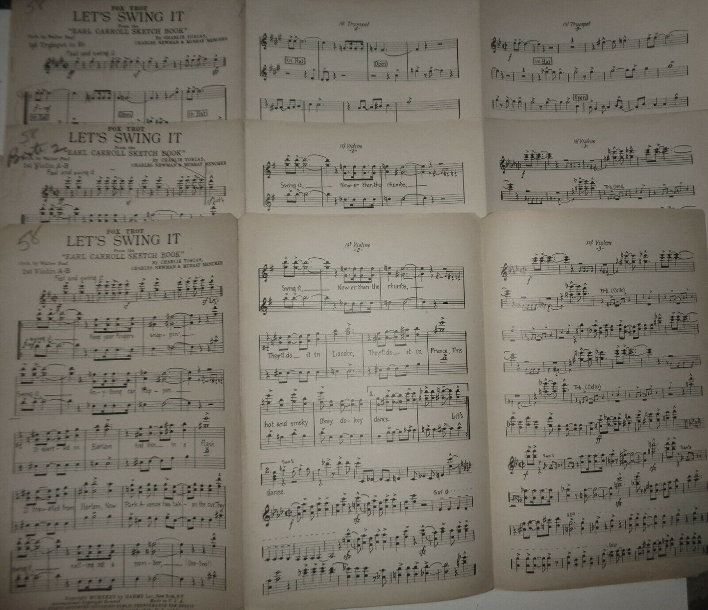 LET'S SWING IT, by Charlie Tobias 1925 FOR ORCHESTRA "EARL CARROLL SKETCH BOOK"
