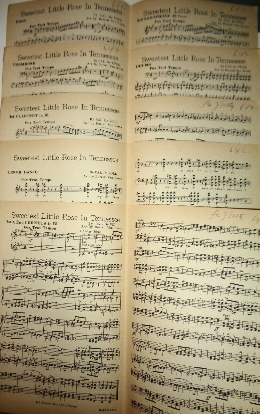 Sweetest Little Rose In Tennessee, by Cal De Voll. 1924, for orchestra