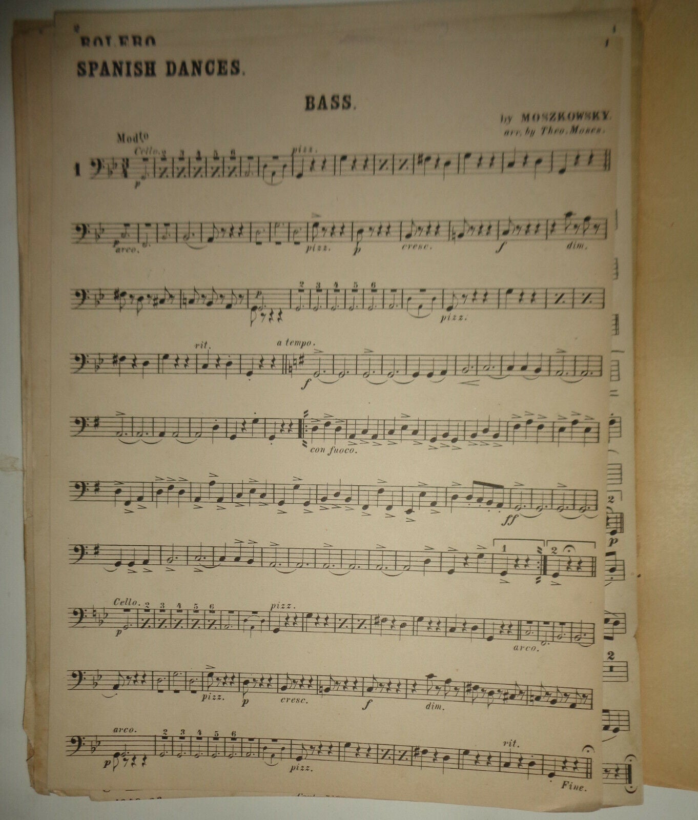 1884 SPANISH DANCES by Moszkowsky ; arr. by Theo. Moses. For orchestra