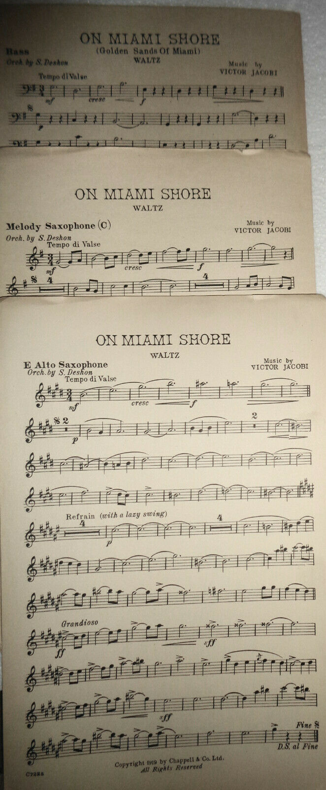 ON MIAMI SHORE, by Victor Jacobi - WALTZ - 1919, FOR ORCHESTRA. Arr. by S Deshon