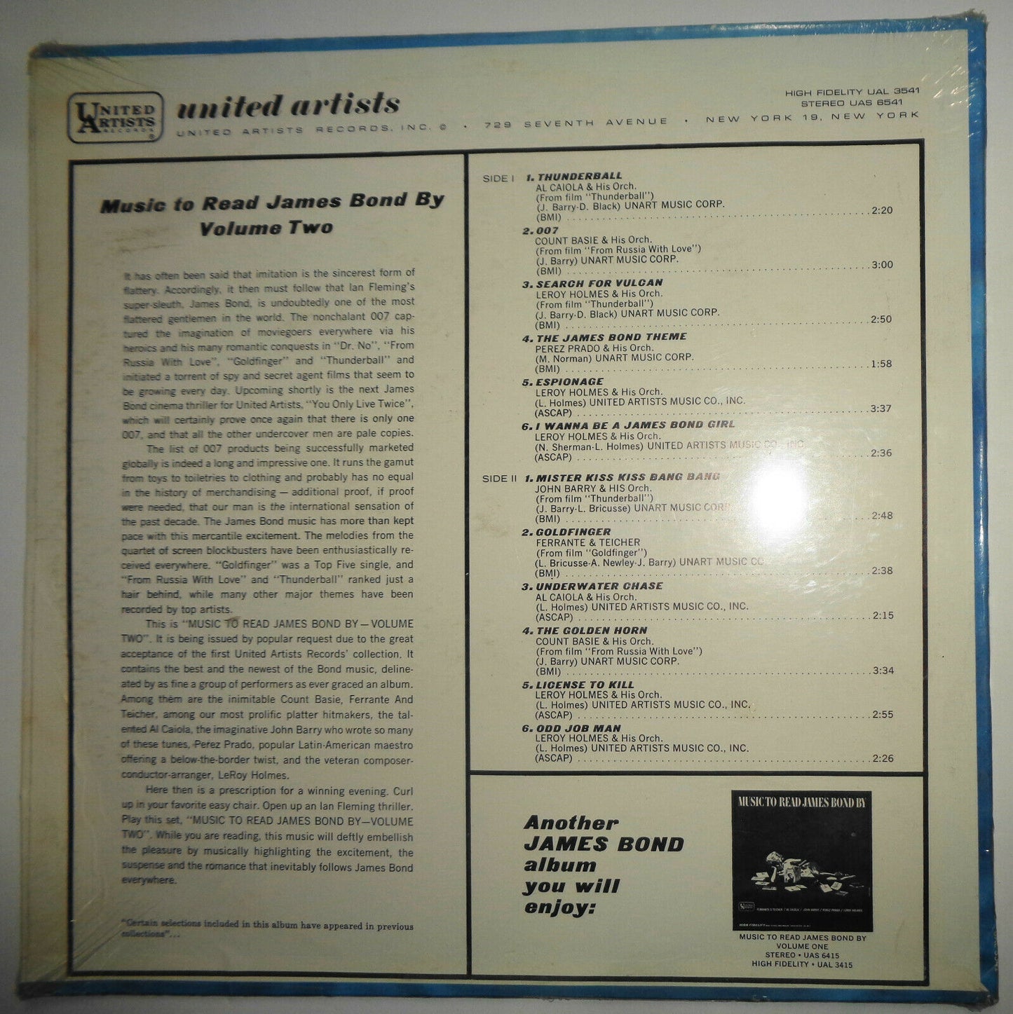 Music To Read James Bond By Volume Two, LP - UAL 3541 - Mint, Sealed