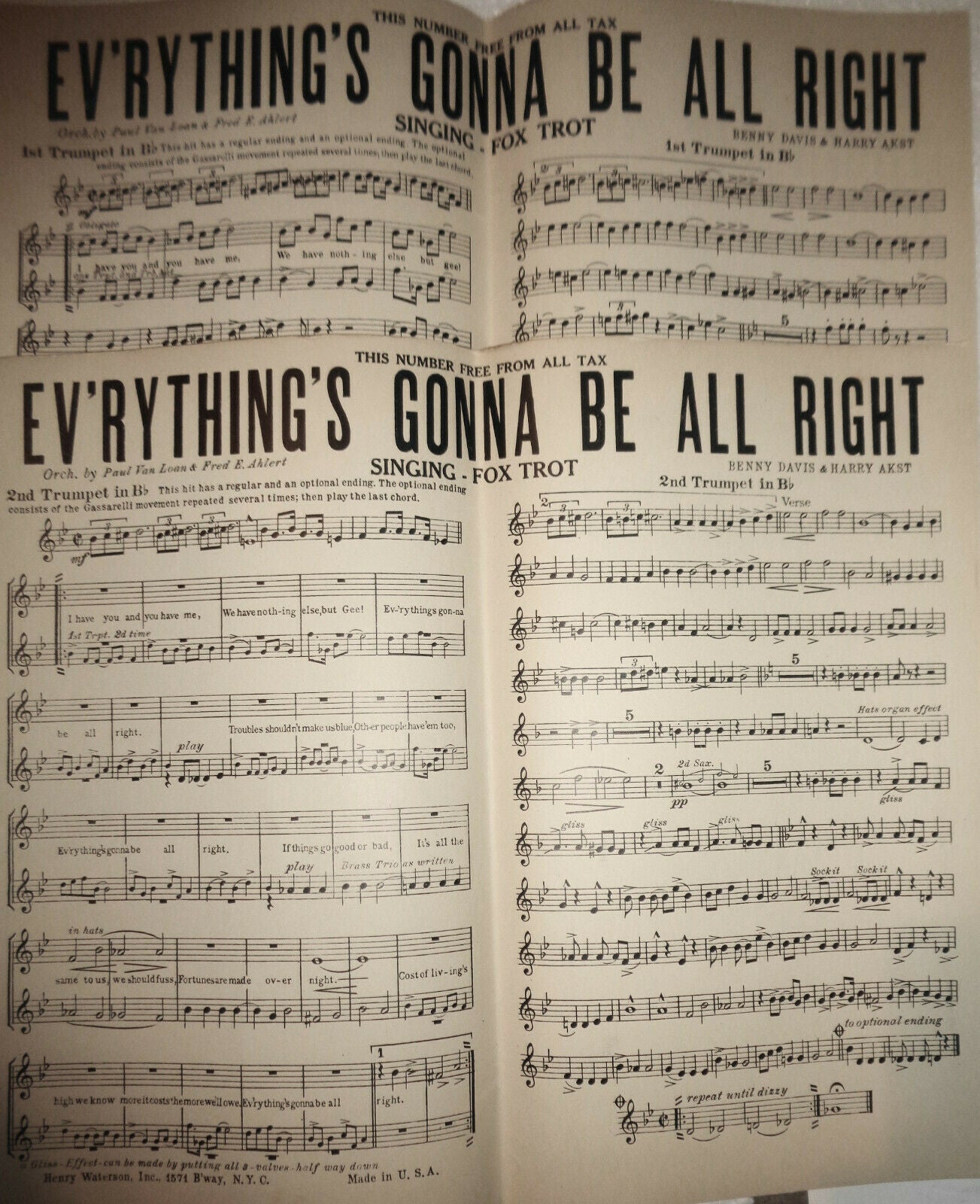 EV'RYTHING'S GONNA BE ALL RIGHT by Benny Davis & Harry Akst 1926 For orchestra