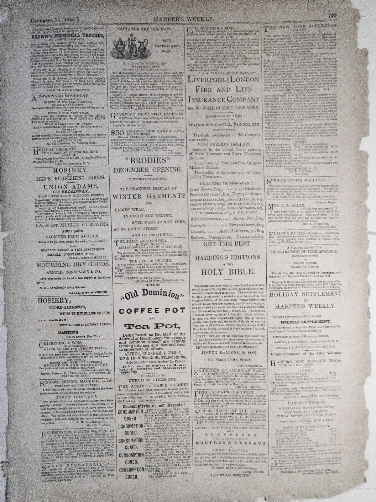 A Hint To Parents - Harper's Weekly, Original Caricature Print December 11, 1858