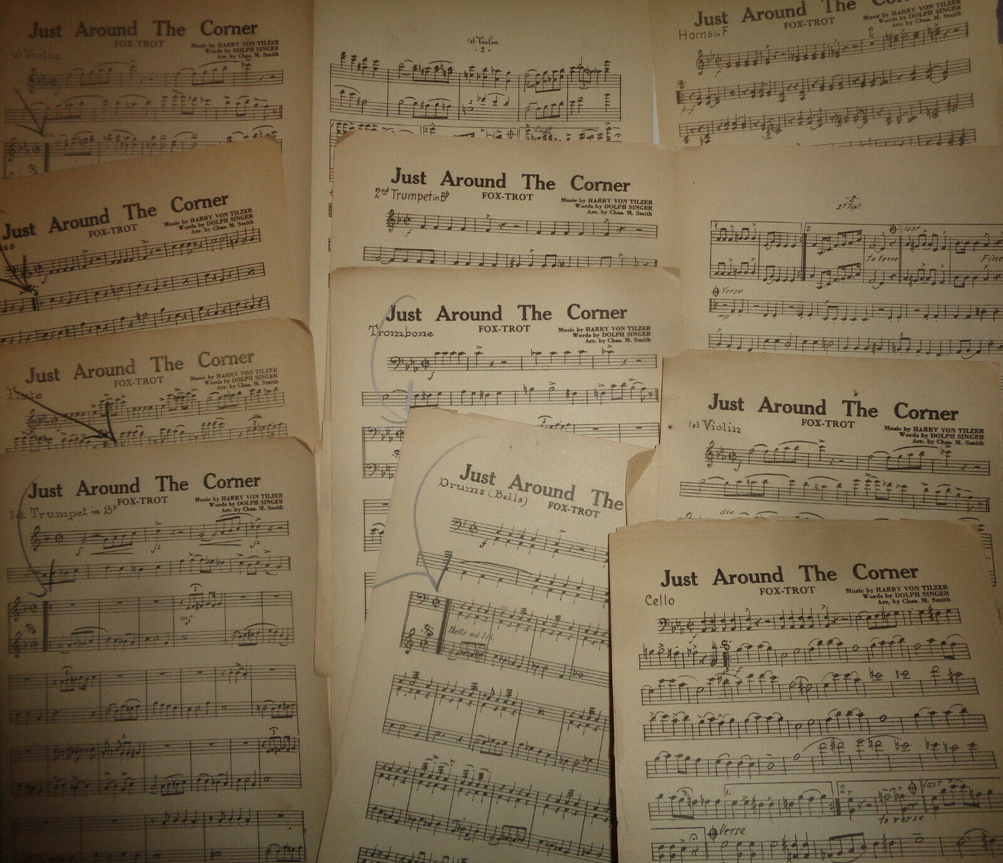 JUST AROUND THE CORNER - FOX TROT - SHEET MUSIC FOR ORCHESTRA - 1925