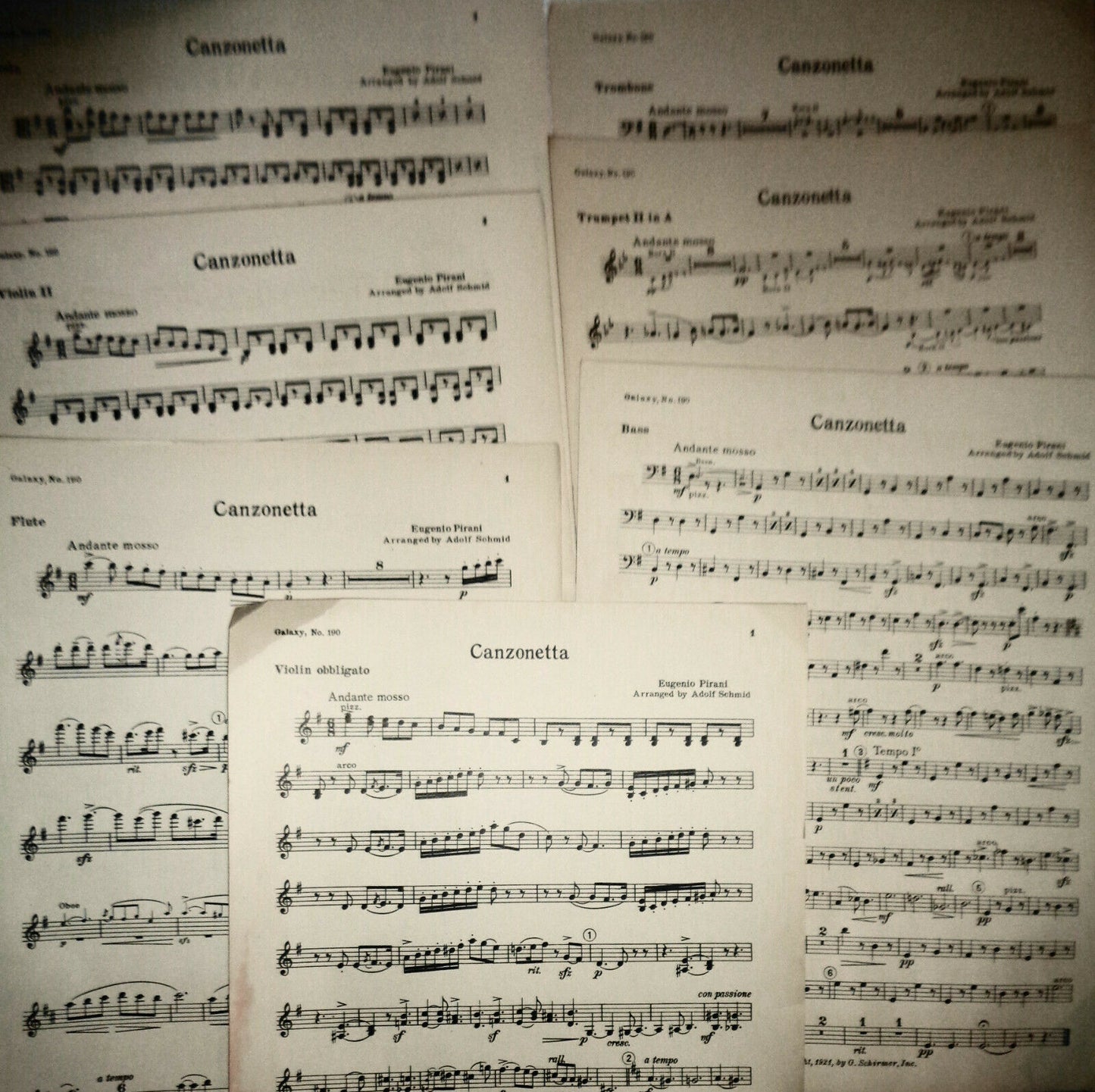 Canzonetta, by Eugenio Pirani. 1921 Orchestra score. Arranged by Adolf Schmid.