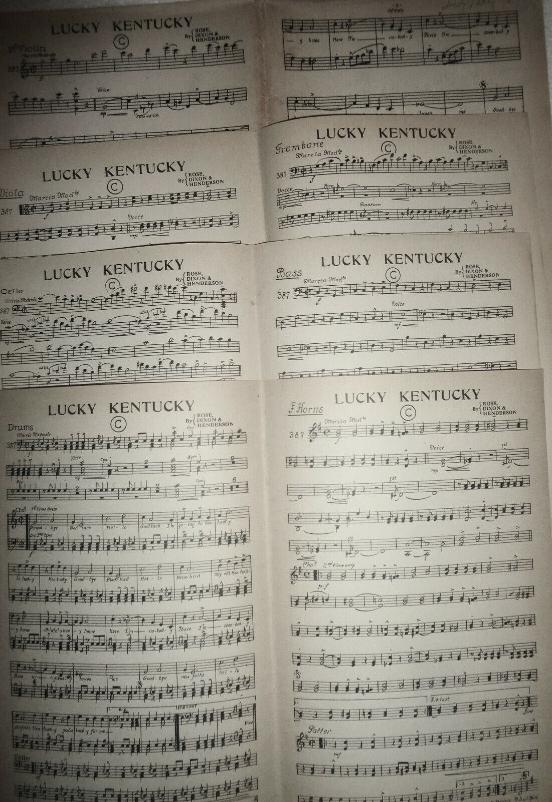 Lucky Kentucky by Billy Rose, Mort Dixon, Ray Henderson. 1924 for orchestra