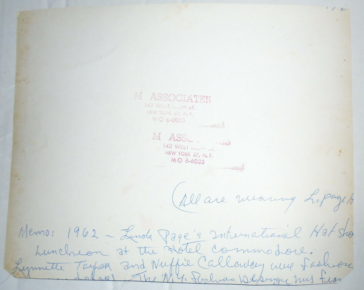 1962 Marguerite Belafonte Nuffie Calloway Coretta Scott King milliner Linda Page