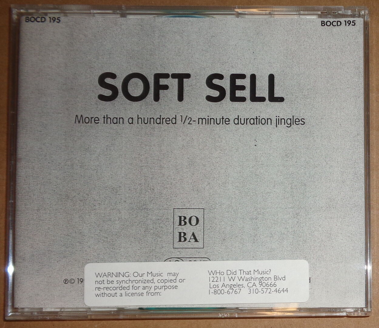 SOFT SELL - CD - 1999, The Who Did That Music Library. BOCD 195. 100+ jingles