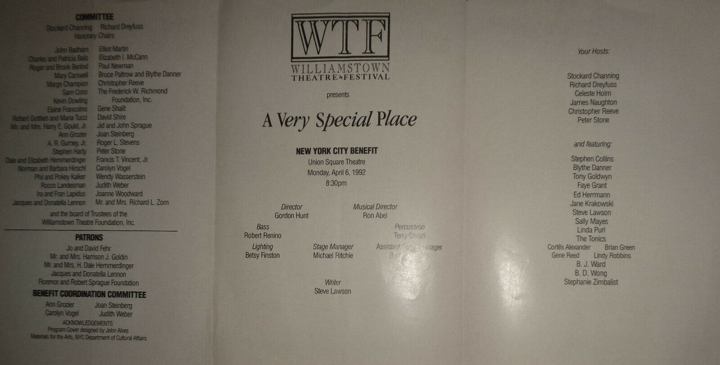 A VERY SPECIAL PLACE - PLAYBILL - 1992 - WILLIAMSTOWN THEATRE FESTIVAL BENEFIT