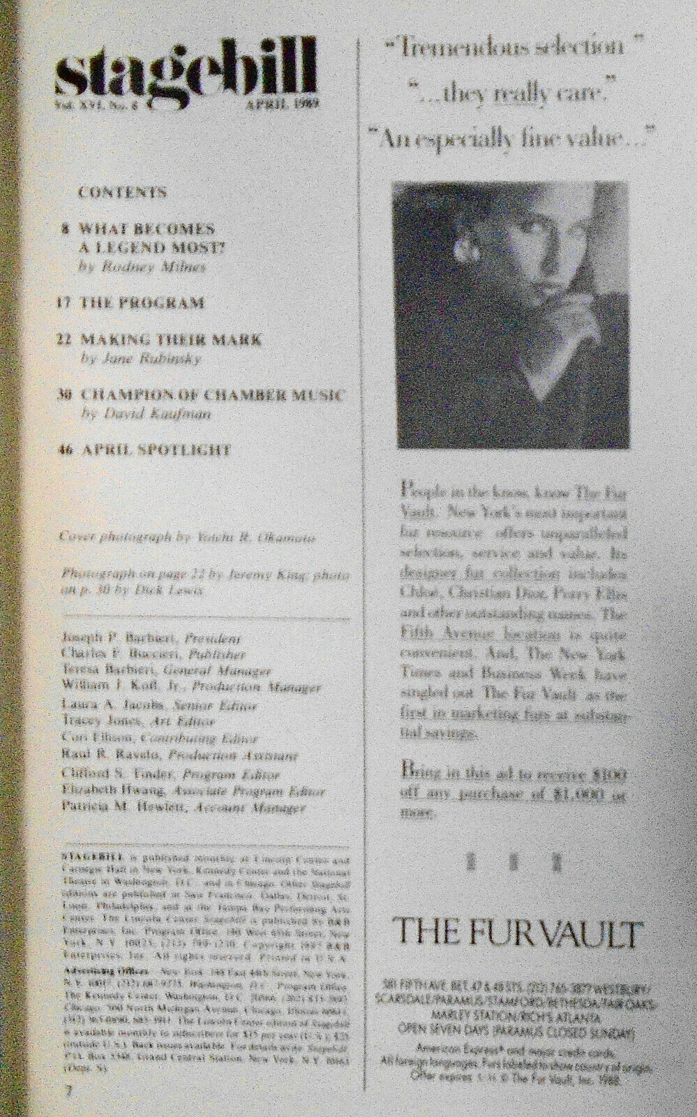 A Tribute To Bette Davis - Stagebill - April 1989 - Lincoln Center, April 1989