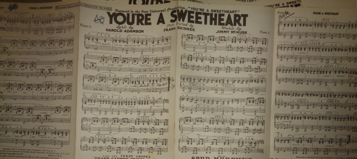 Alice Fay YOU'RE A SWEETHEART - SHEET MUSIC - SONGS BY McHUGH & ADAMSON - 1937