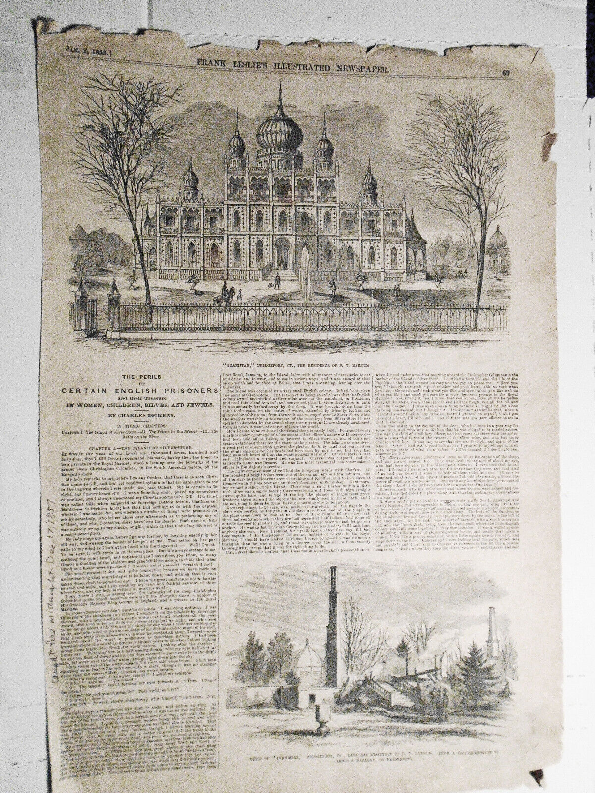 "Iranistan", Residence of P. T. Barnum & Ruins Of "Iranistan" - 1858 Leslie's