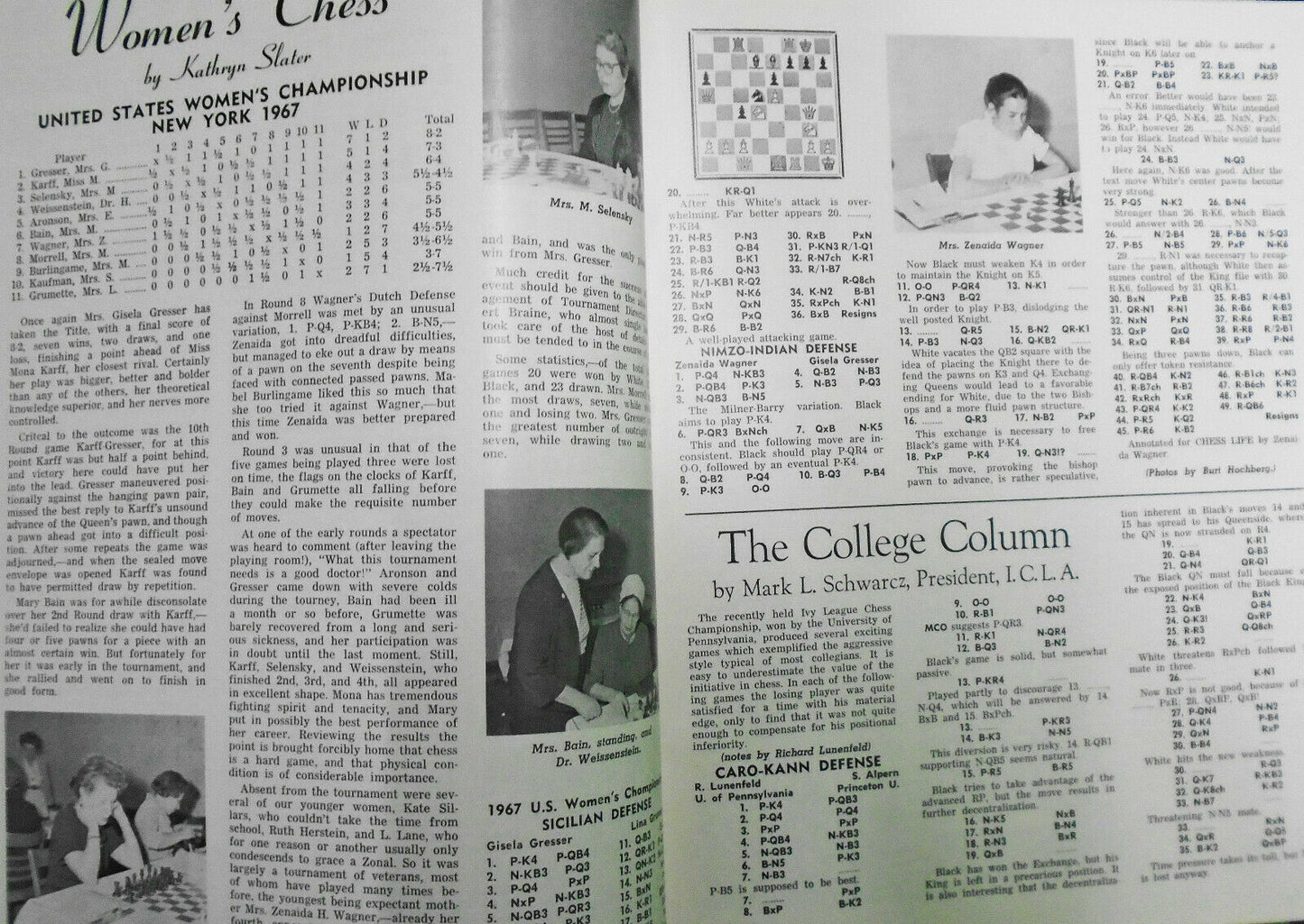 Chess Life, July 1967 - U.S. Women's Champion, Gisela Gresser