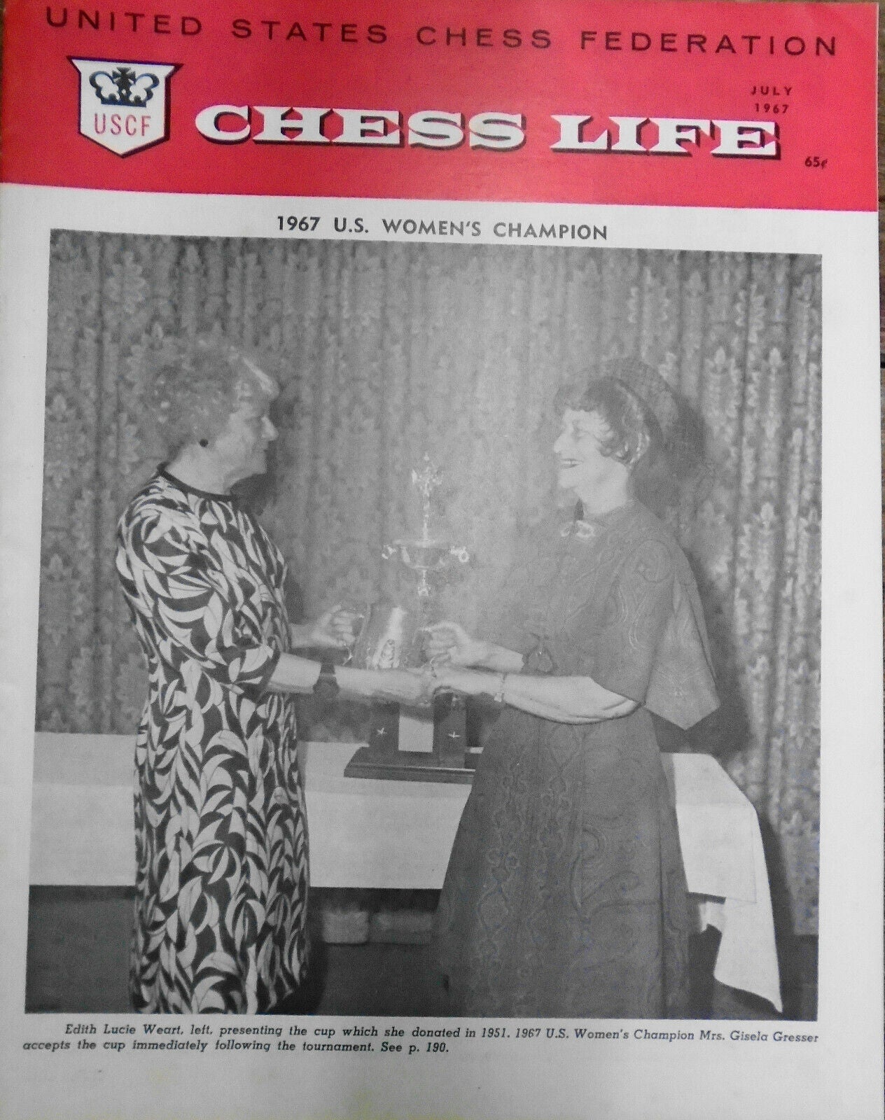Chess Life, July 1967 - U.S. Women's Champion, Gisela Gresser