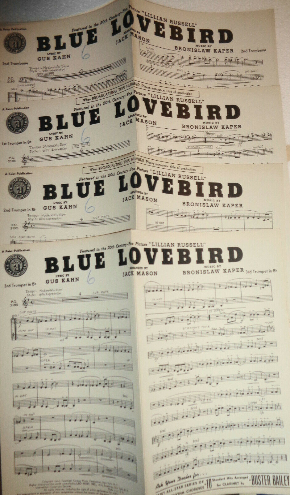 BLUE LOVEBIRD, by Gus Kahn, Bronislaw Kaper - 1940 Sheet music for orchestra