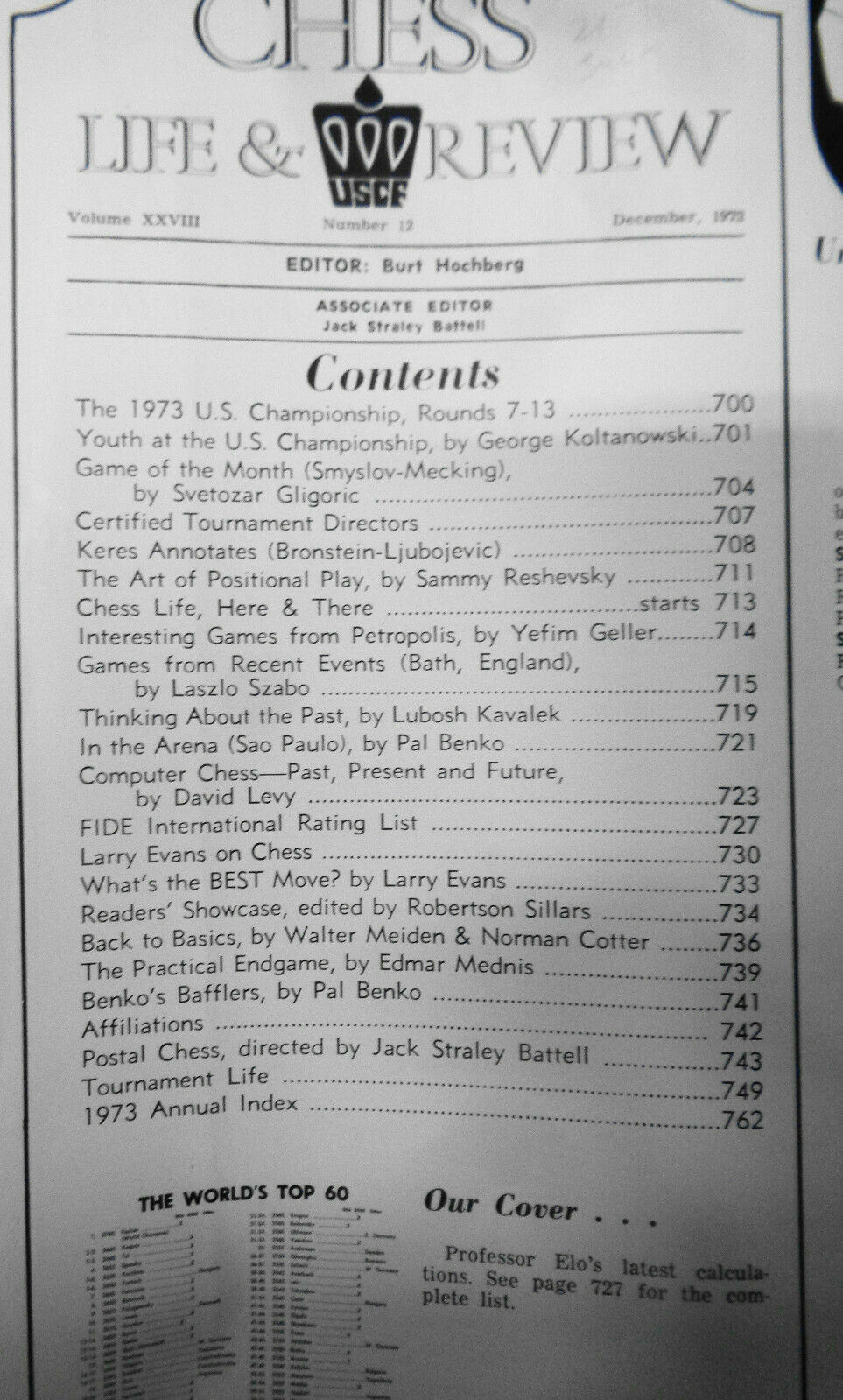 Chess Life & Review, December 1973 - The World's Top 60, Bobby Fischer, etc.