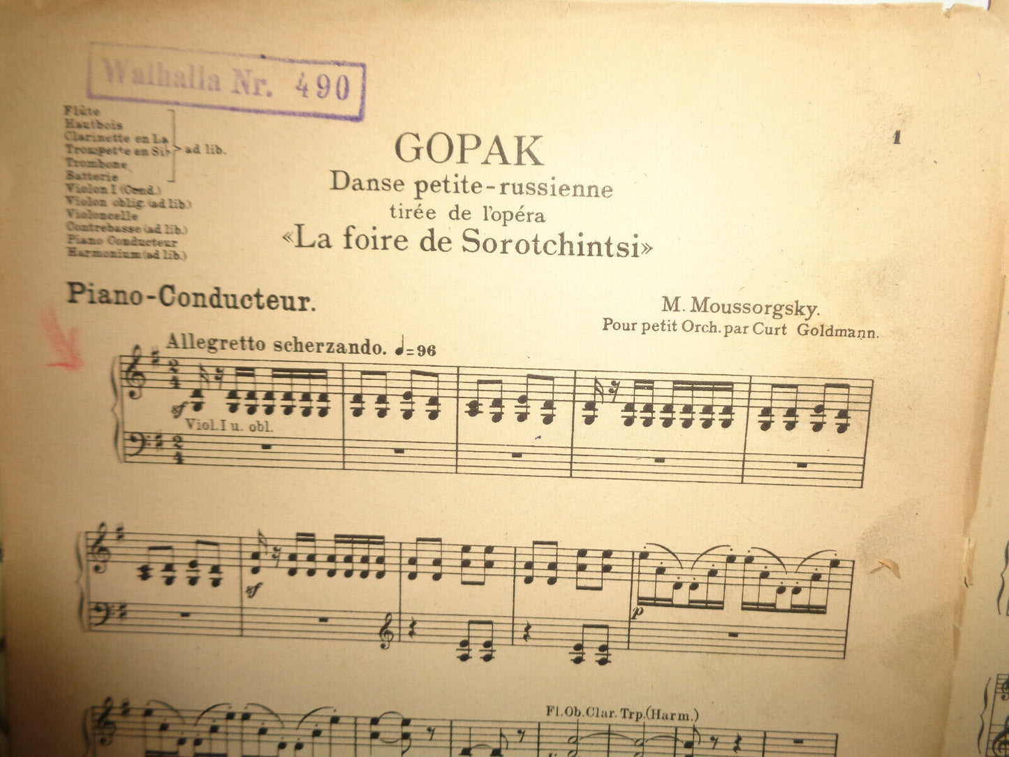 GOPAK - DANSE PETITE-RUSSIENNE ...BY MOUSSORGSKY, SHEET MUSIC FOR ORCHESTRA