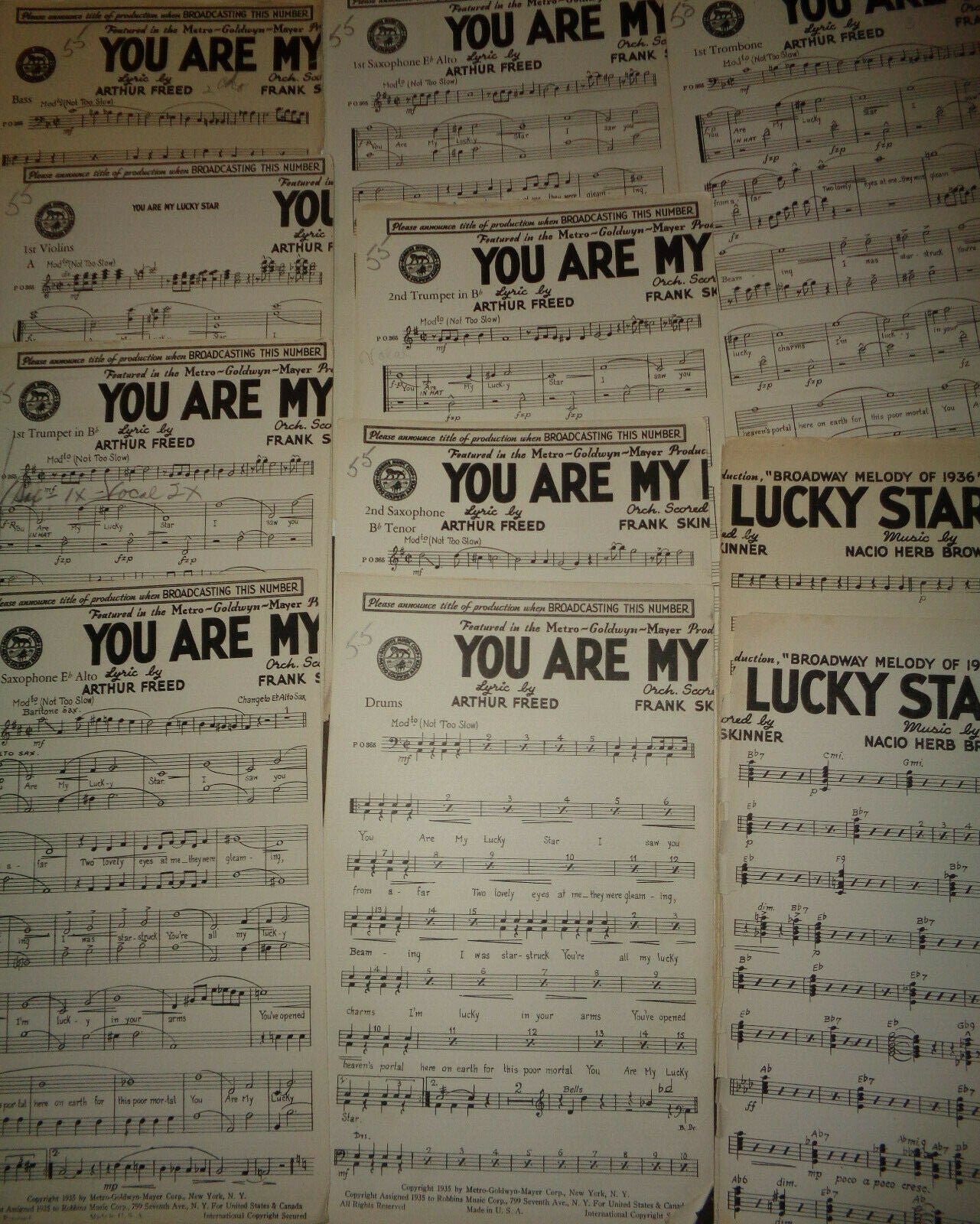 YOU ARE MY LUCKY STAR -- FOX TROT - SHEET MUSIC FOR ORCHESTRA - 1935