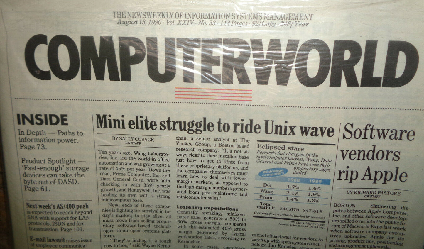 Computerworld, August 13, 1990 - Brand new, still shrinkwrapped - ... UNIX wave