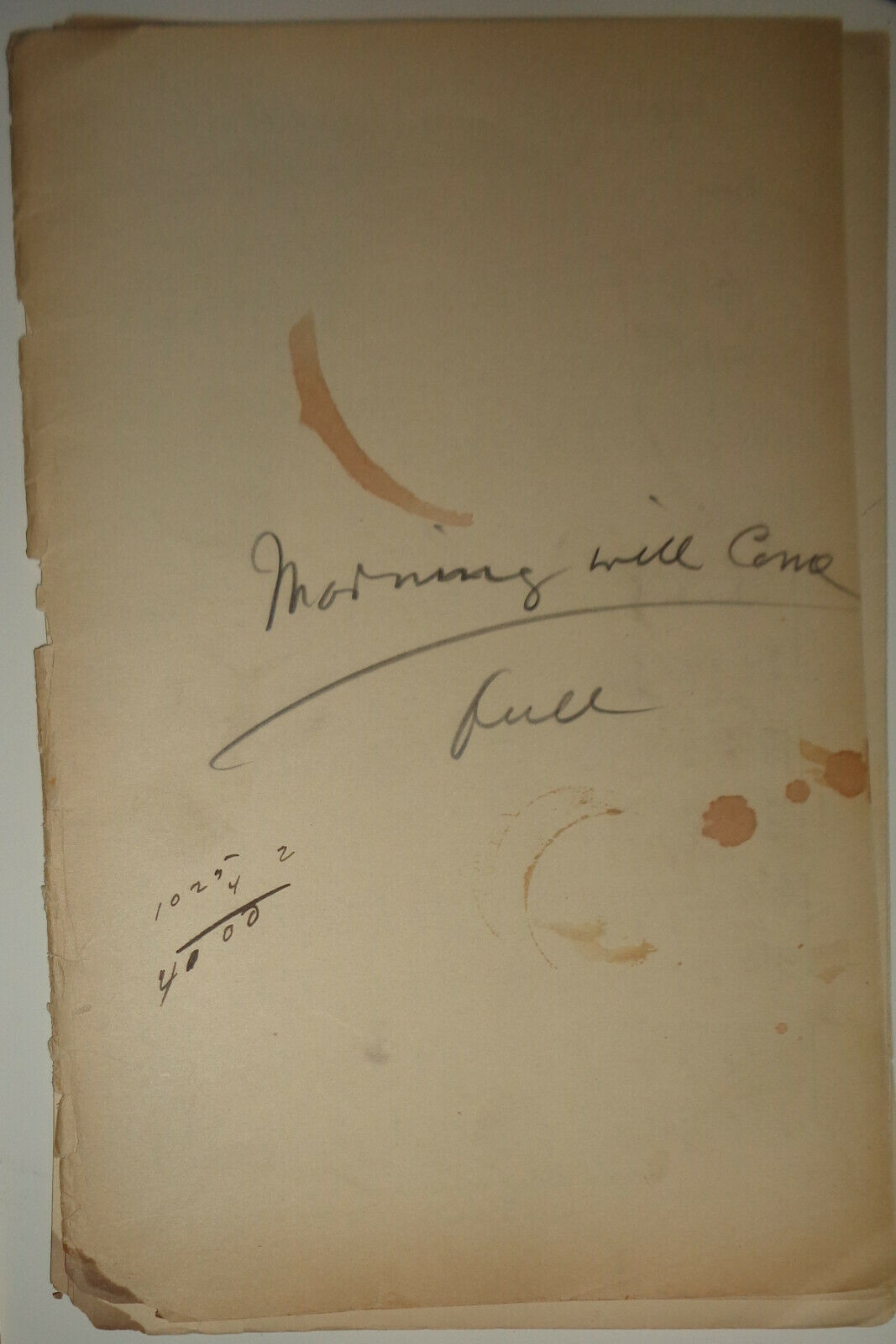 MORNING WILL COME - FROM "BOMBO" 1923 Al Jolson - SHEET MUSIC FOR ORCHESTRA