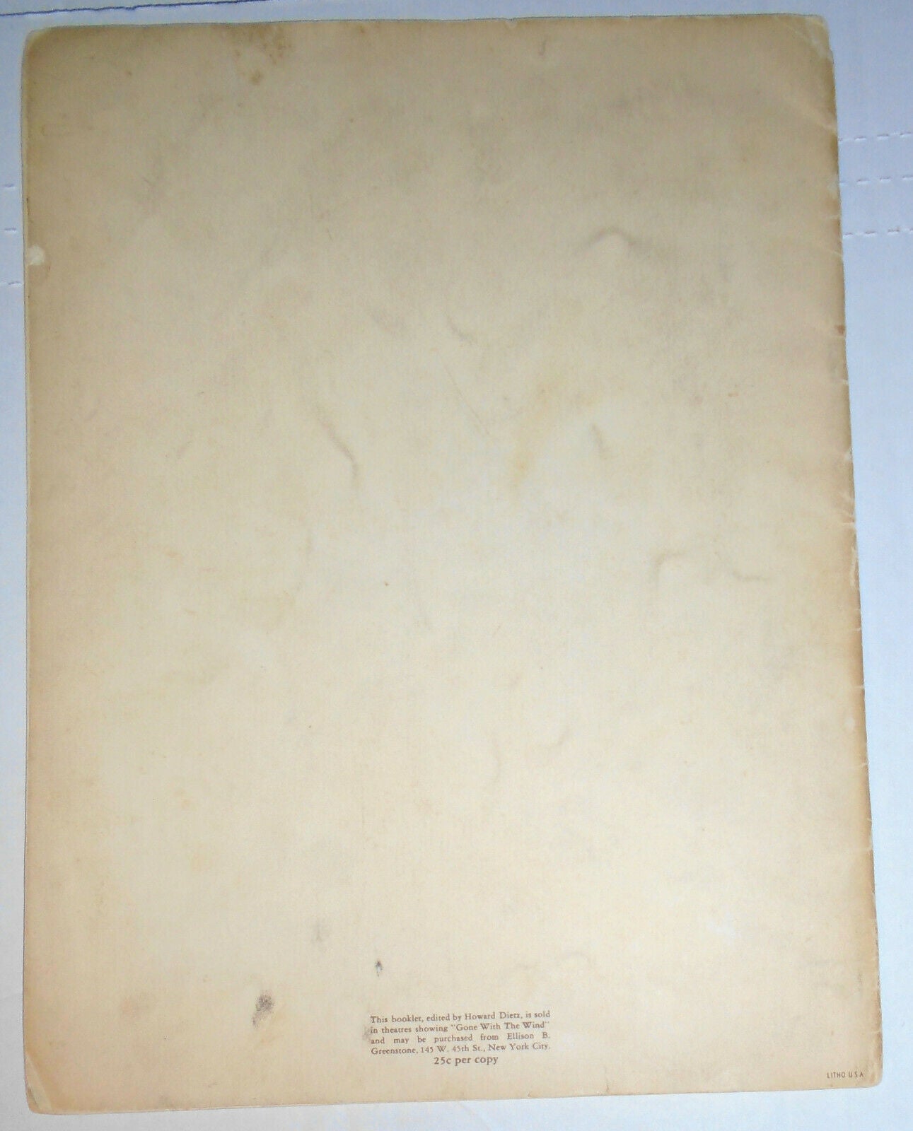 1939 Original Gone With The Wind Souvenir Movie Program Booklet- Rare Blank Back