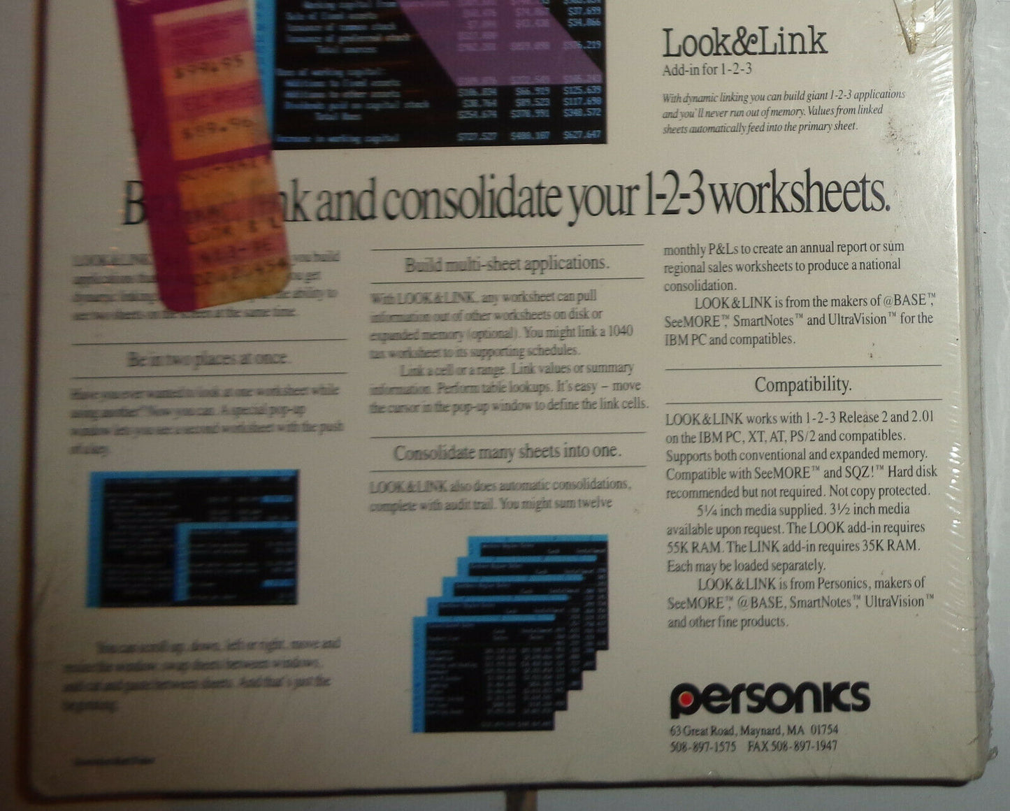 Look & Link, Add-in for 1-2-3 Release 2.0 & 2.01 by Personics. Brand new sealed