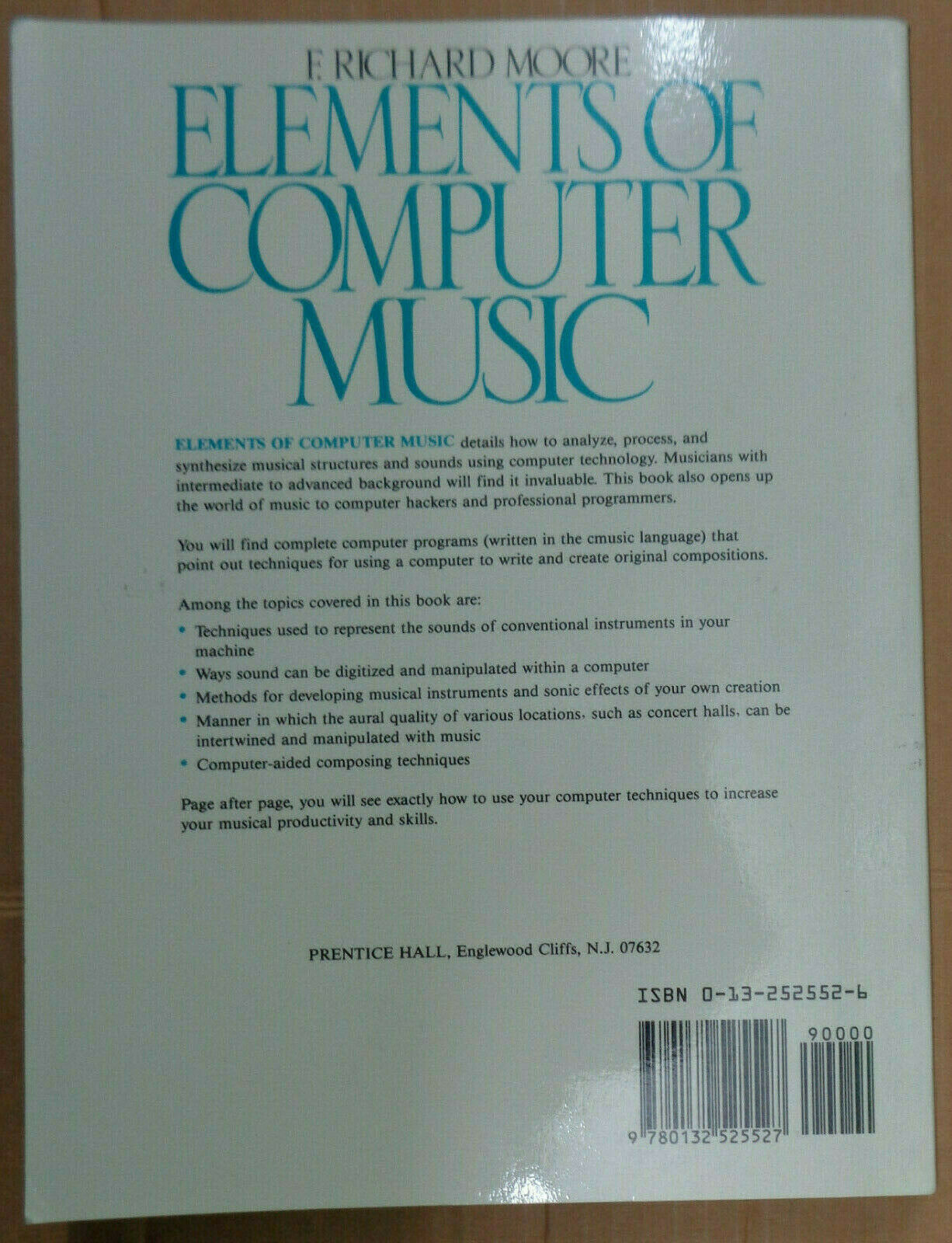 Elements of Computer Music by F. Richard Moore (1990, Paperback) Like new