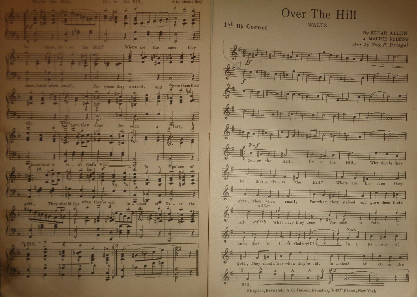OVER THE HILL - WALTZ - SHEET MUSIC FOR ORCHESTRA - 1921