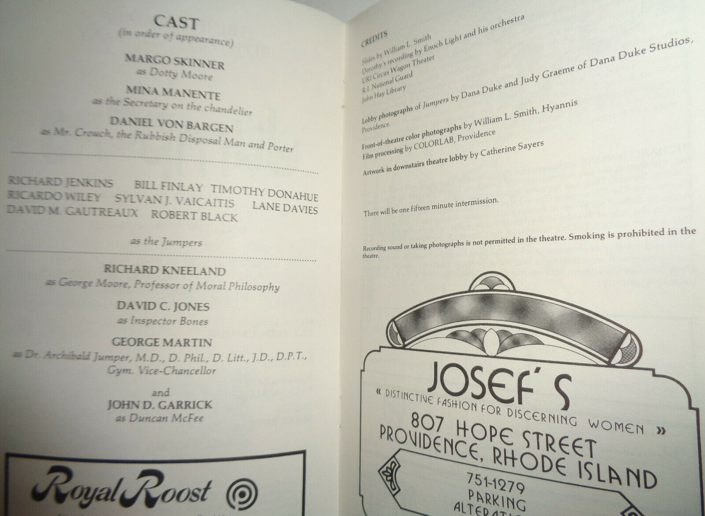JUMPERS, by Tom Stoppard - PROGRAM - TRINITY SQUARE REPERTORY COMPANY Providence